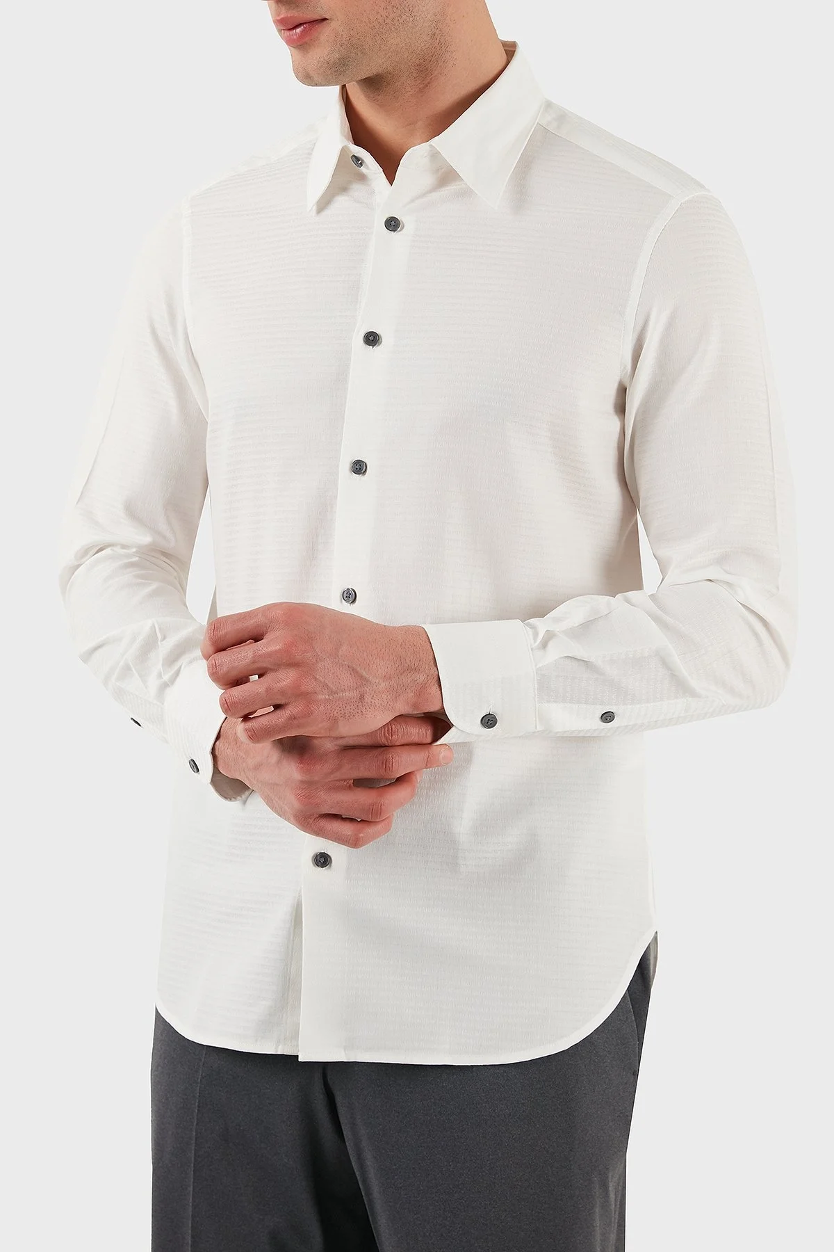 Emporio Armani % 100 Pamuk Regular Fit Düğmeli Uzun Kollu Erkek Gömlek EM001537 AF14341 F0093 BEYAZ - 6
