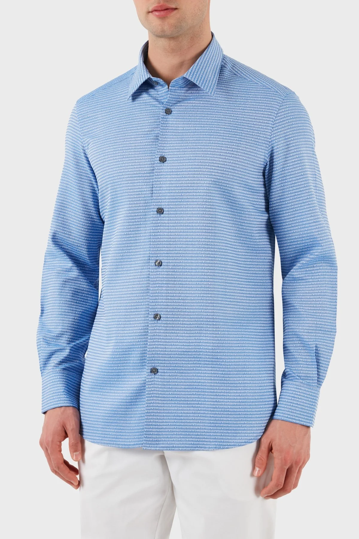 Emporio Armani % 100 Pamuk Regular Fit Düğmeli Uzun Kollu Erkek Gömlek EM001537 AF14341 F9060 AÇIK MAVİ - 10