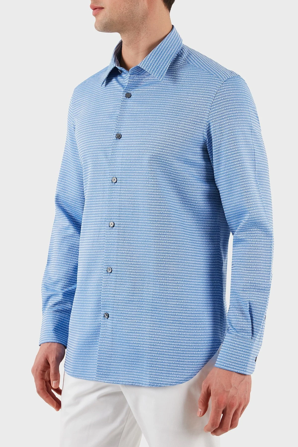 Emporio Armani % 100 Pamuk Regular Fit Düğmeli Uzun Kollu Erkek Gömlek EM001537 AF14341 F9060 AÇIK MAVİ - 11