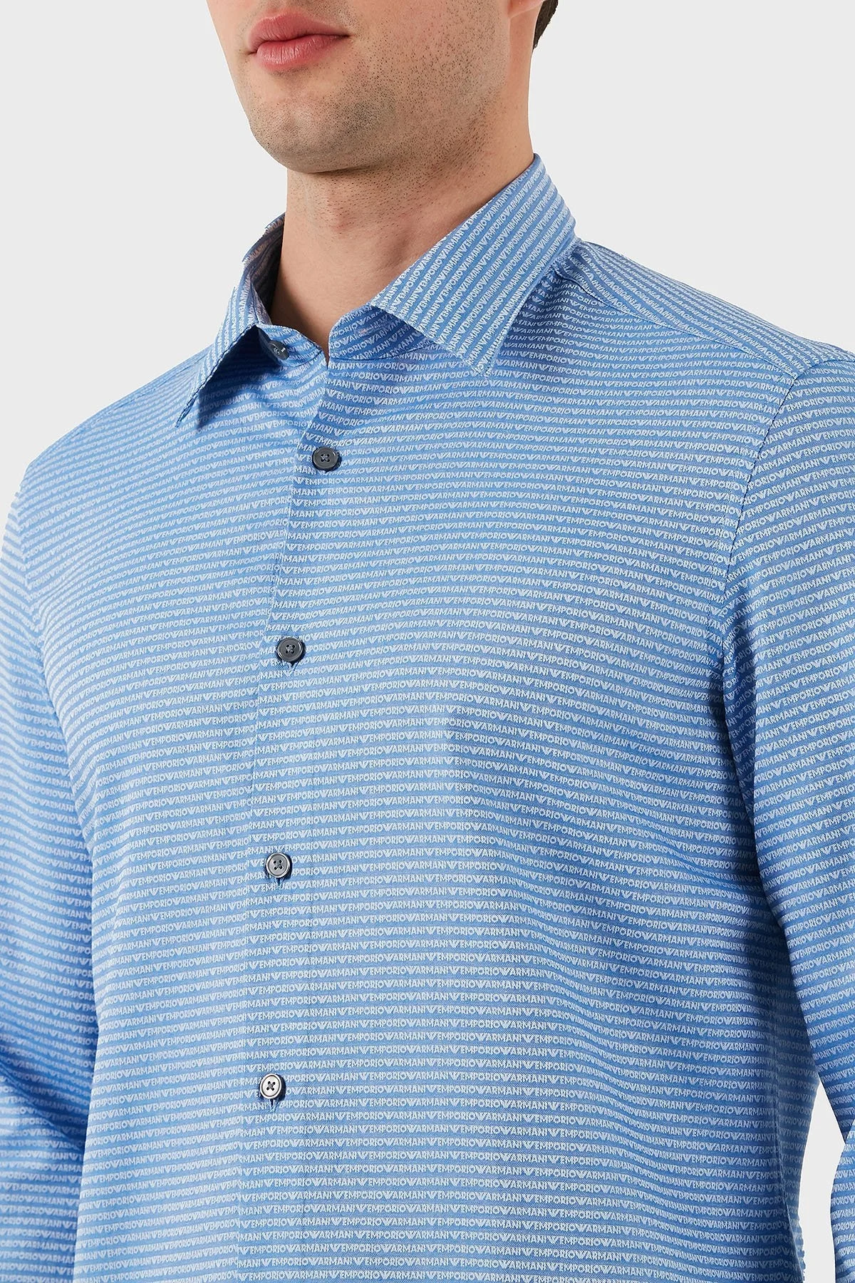 Emporio Armani % 100 Pamuk Regular Fit Düğmeli Uzun Kollu Erkek Gömlek EM001537 AF14341 F9060 AÇIK MAVİ - 12
