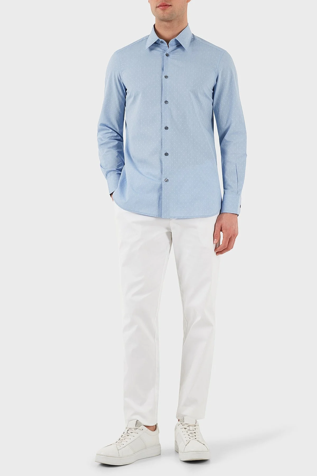 Emporio Armani % 100 Pamuk Regular Fit Düğmeli Uzun Kollu Erkek Gömlek EM001537 AF14341 F9061 AÇIK MAVİ - 9