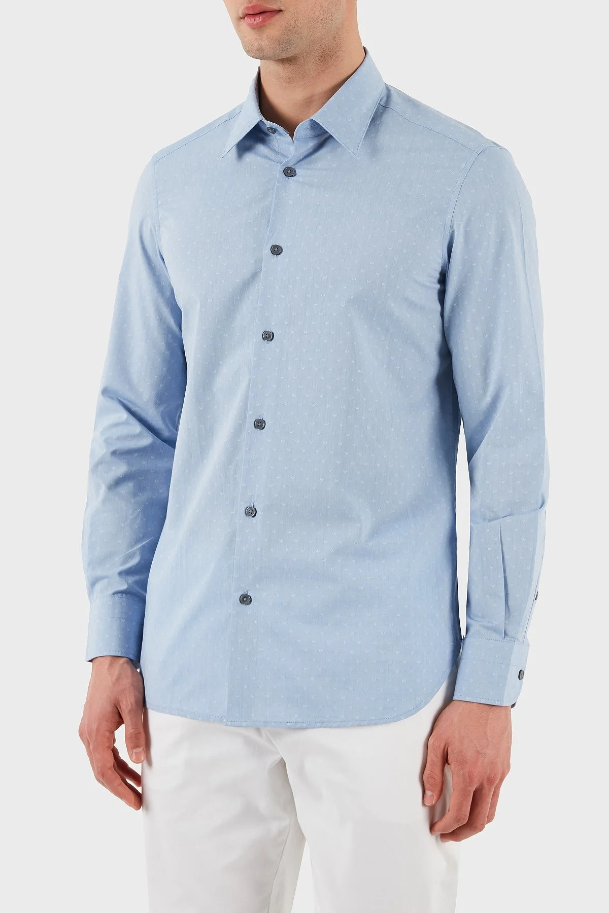 Emporio Armani % 100 Pamuk Regular Fit Düğmeli Uzun Kollu Erkek Gömlek EM001537 AF14341 F9061 AÇIK MAVİ - 11