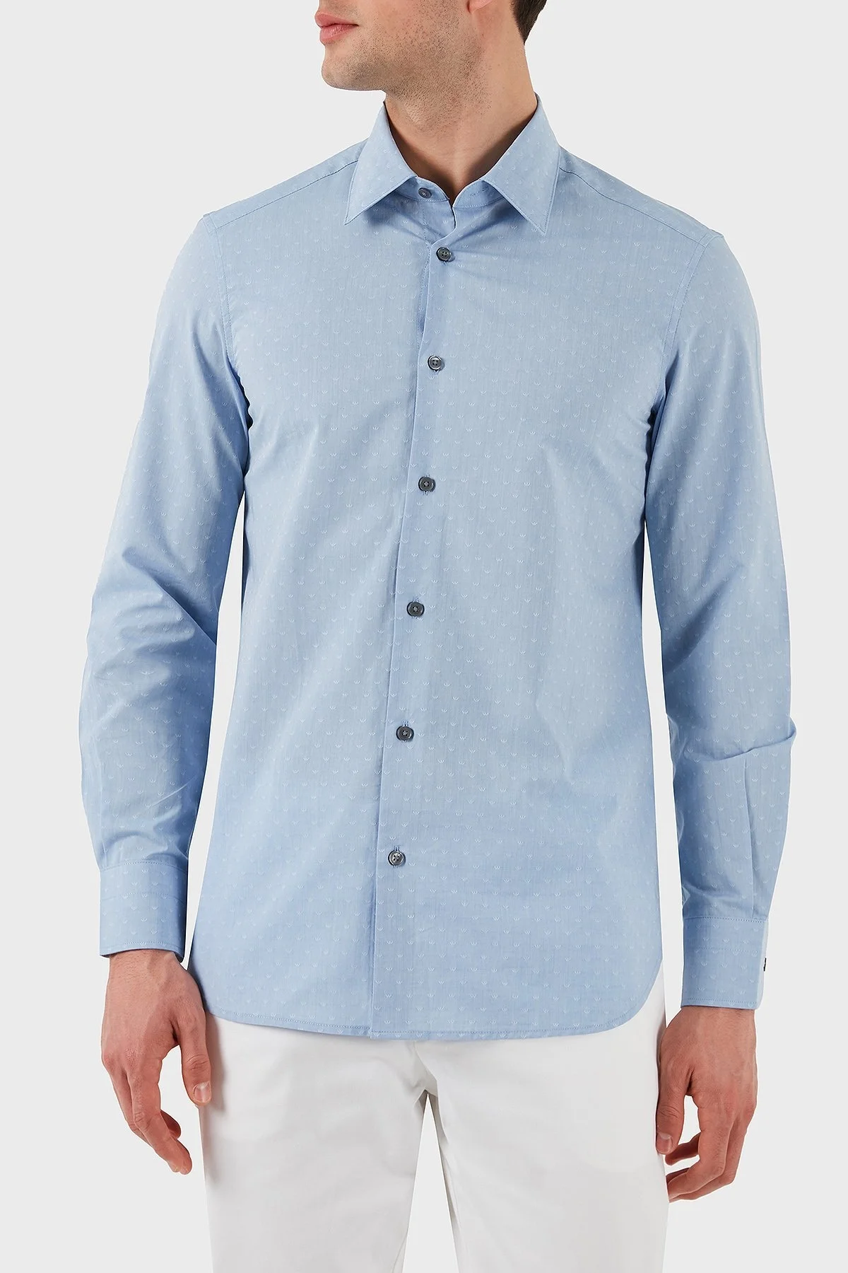 Emporio Armani % 100 Pamuk Regular Fit Düğmeli Uzun Kollu Erkek Gömlek EM001537 AF14341 F9061 AÇIK MAVİ - 12
