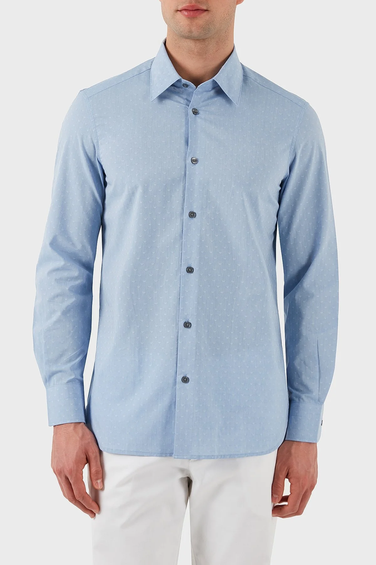 Emporio Armani % 100 Pamuk Regular Fit Düğmeli Uzun Kollu Erkek Gömlek EM001537 AF14341 F9061 AÇIK MAVİ - 13
