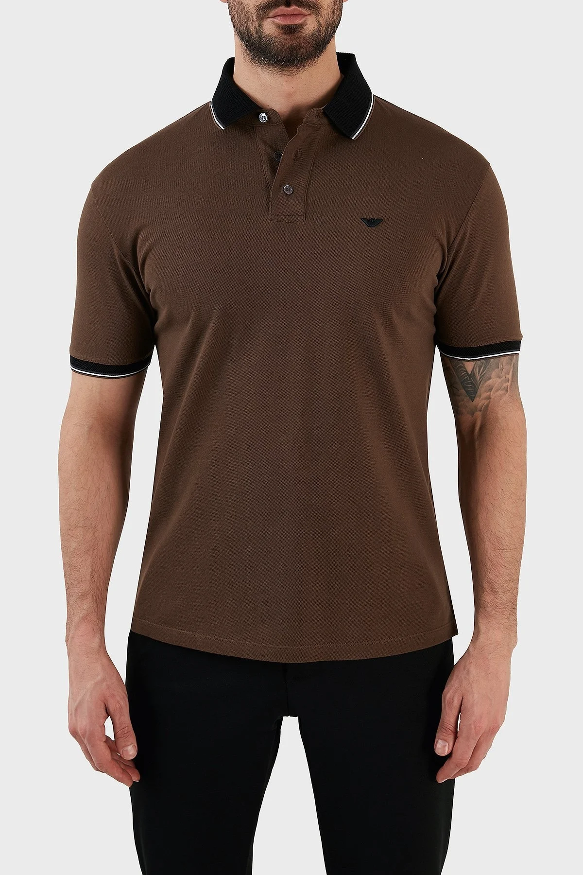 Emporio Armani % 100 Pamuk Regular Fit Düğmeli Erkek Polo T Shirt 3R1F70 1JTKZ 0490 KAHVE - 1