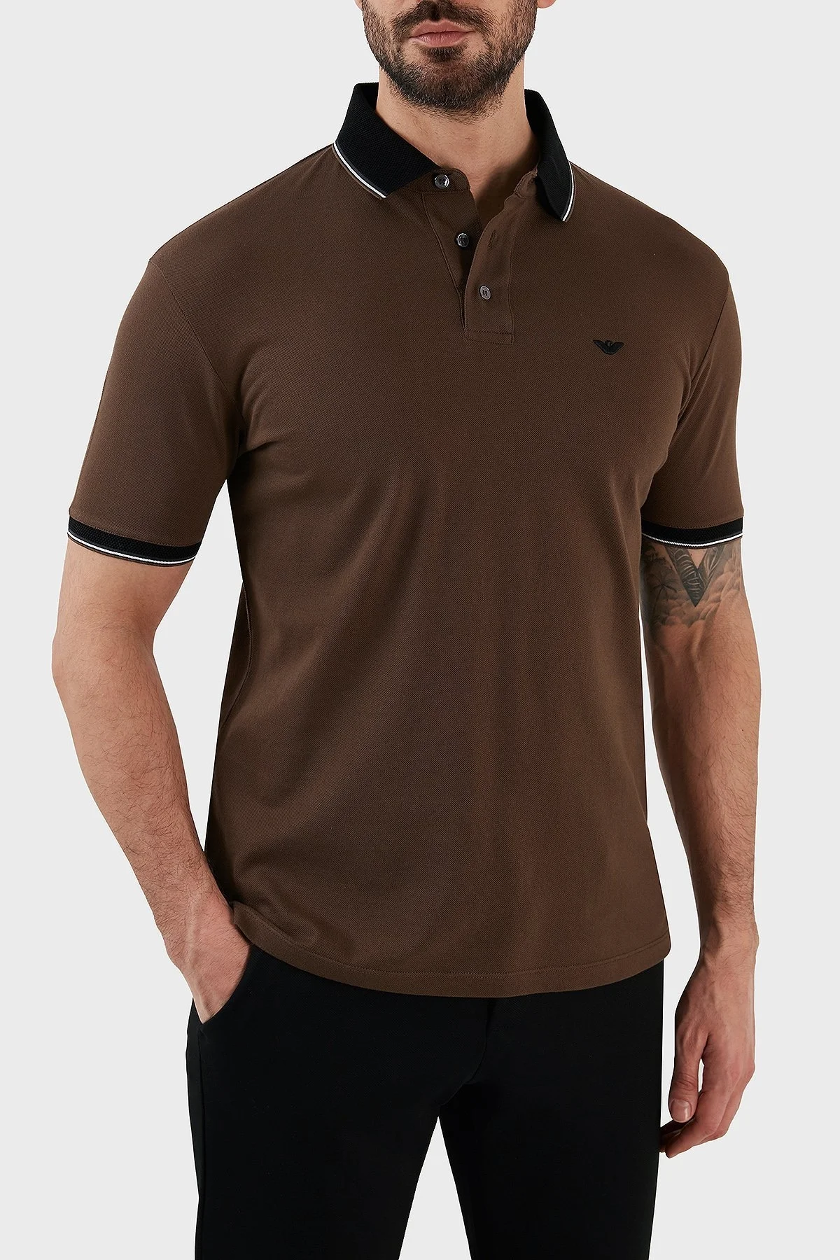 Emporio Armani % 100 Pamuk Regular Fit Düğmeli Erkek Polo T Shirt 3R1F70 1JTKZ 0490 KAHVE - 2