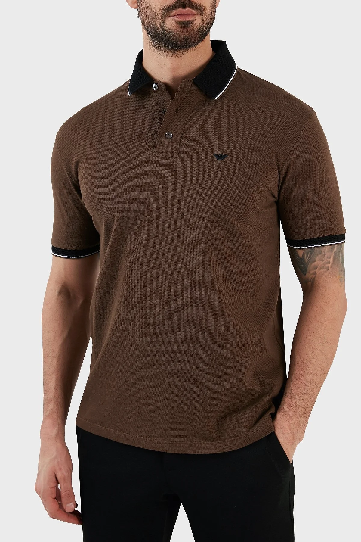 Emporio Armani % 100 Pamuk Regular Fit Düğmeli Erkek Polo T Shirt 3R1F70 1JTKZ 0490 KAHVE - 3