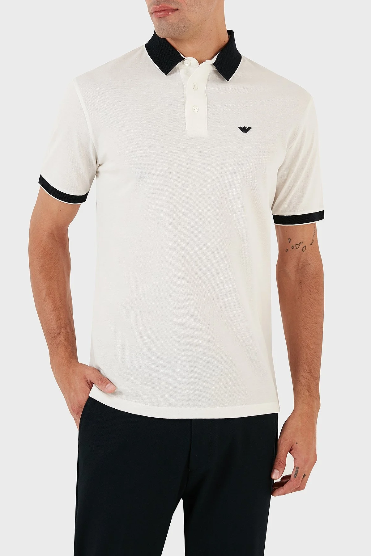 Emporio Armani % 100 Pamuk Regular Fit Erkek Polo Yaka T Shirt 3R1F70 1JTKZ 01F8 BEYAZ - 3