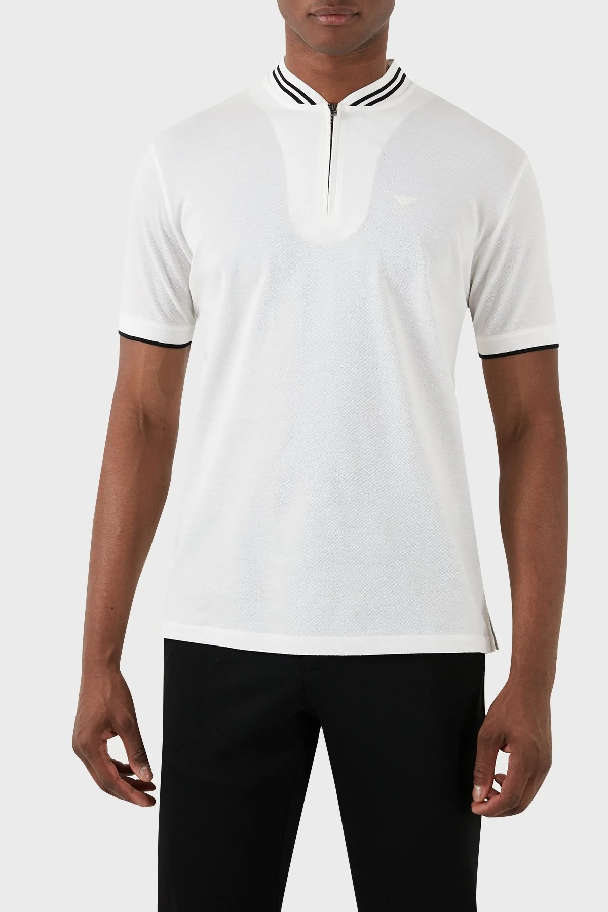 Emporio Armani % 100 Pamuk Regular Fit Fermuarlı Erkek Polo Yaka T Shirt 3D1FM7 1JTKZ 0101 BEYAZ - 1