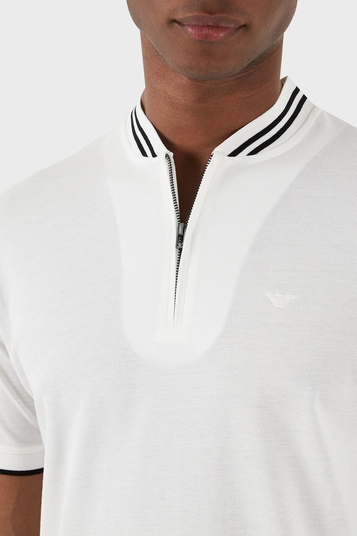Emporio Armani % 100 Pamuk Regular Fit Fermuarlı Erkek Polo Yaka T Shirt 3D1FM7 1JTKZ 0101 BEYAZ - 2