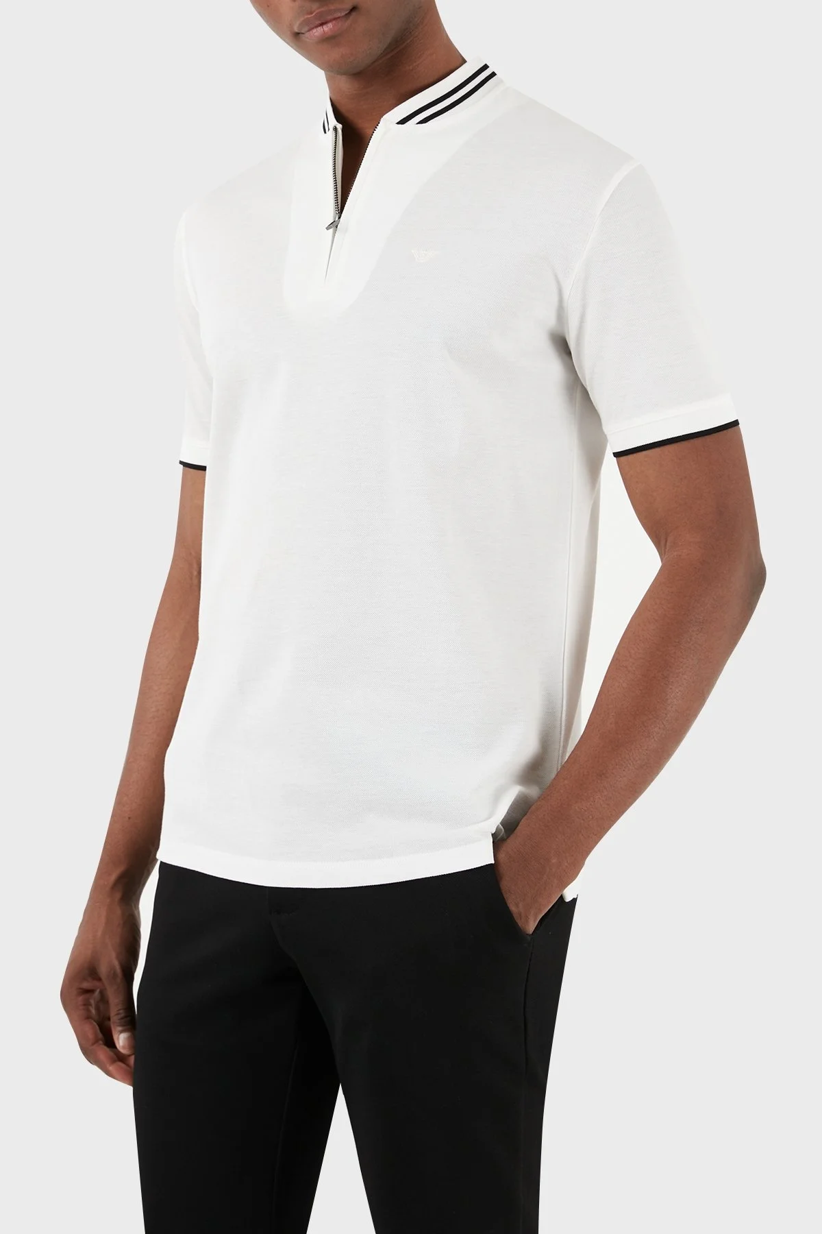 Emporio Armani % 100 Pamuk Regular Fit Fermuarlı Erkek Polo Yaka T Shirt 3D1FM7 1JTKZ 0101 BEYAZ - 3
