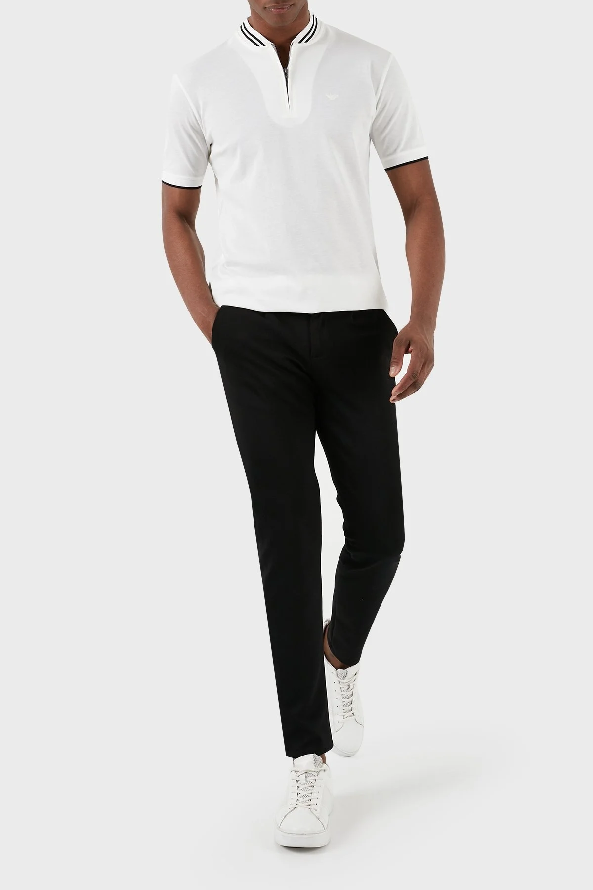 Emporio Armani % 100 Pamuk Regular Fit Fermuarlı Erkek Polo Yaka T Shirt 3D1FM7 1JTKZ 0101 BEYAZ - 4