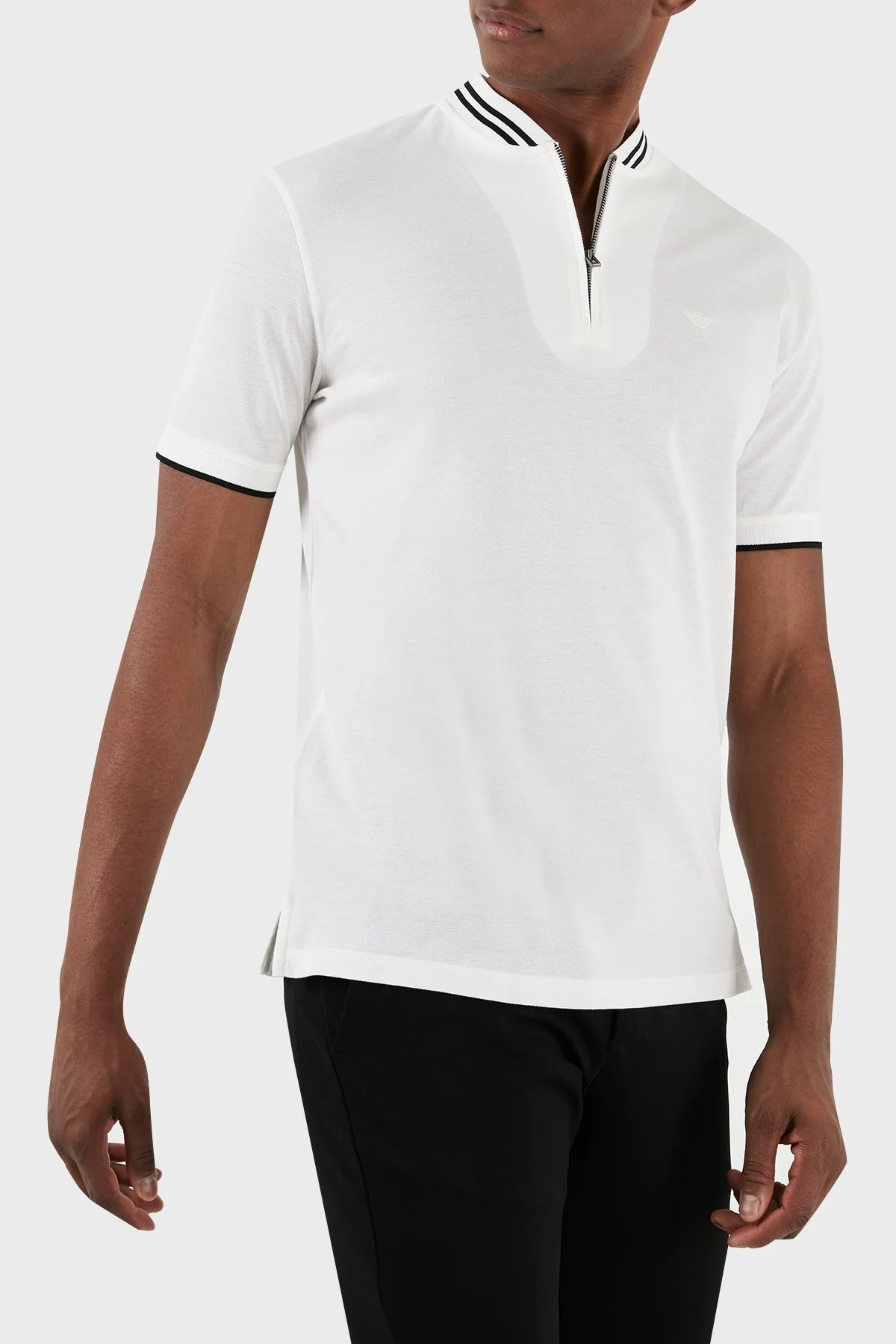 Emporio Armani % 100 Pamuk Regular Fit Fermuarlı Erkek Polo Yaka T Shirt 3D1FM7 1JTKZ 0101 BEYAZ - 6