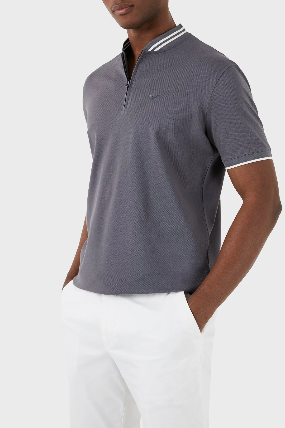 Emporio Armani % 100 Pamuk Regular Fit Fermuarlı Erkek Polo Yaka T Shirt 3D1FM7 1JTKZ 0639 GRİ - 3