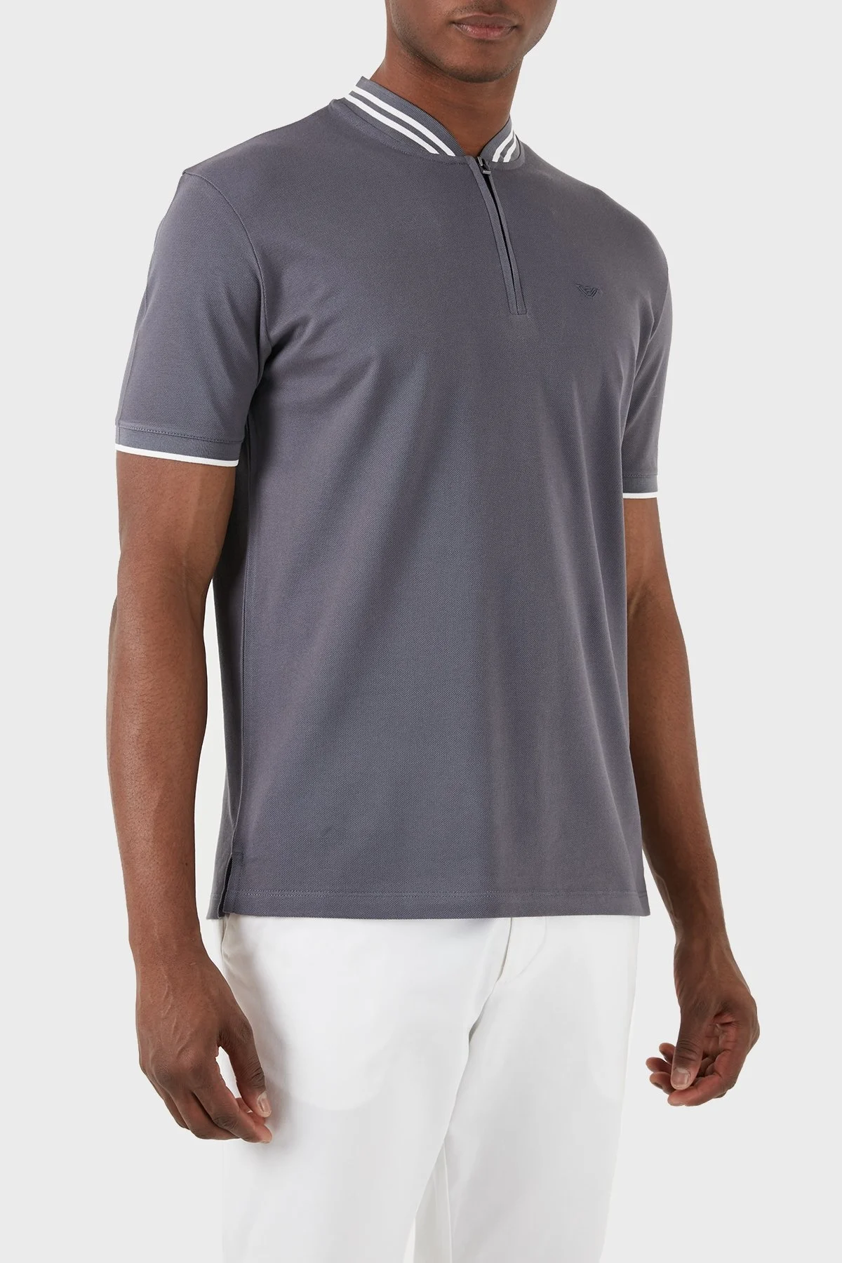Emporio Armani % 100 Pamuk Regular Fit Fermuarlı Erkek Polo Yaka T Shirt 3D1FM7 1JTKZ 0639 GRİ - 4
