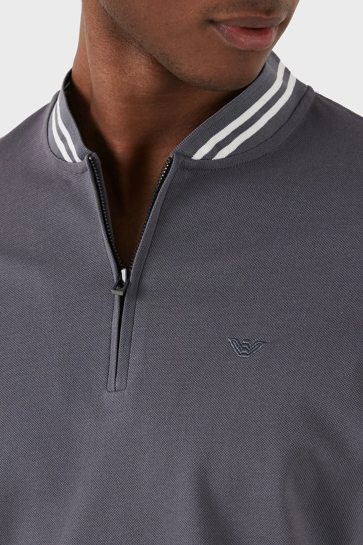 Emporio Armani % 100 Pamuk Regular Fit Fermuarlı Erkek Polo Yaka T Shirt 3D1FM7 1JTKZ 0639 GRİ - 5