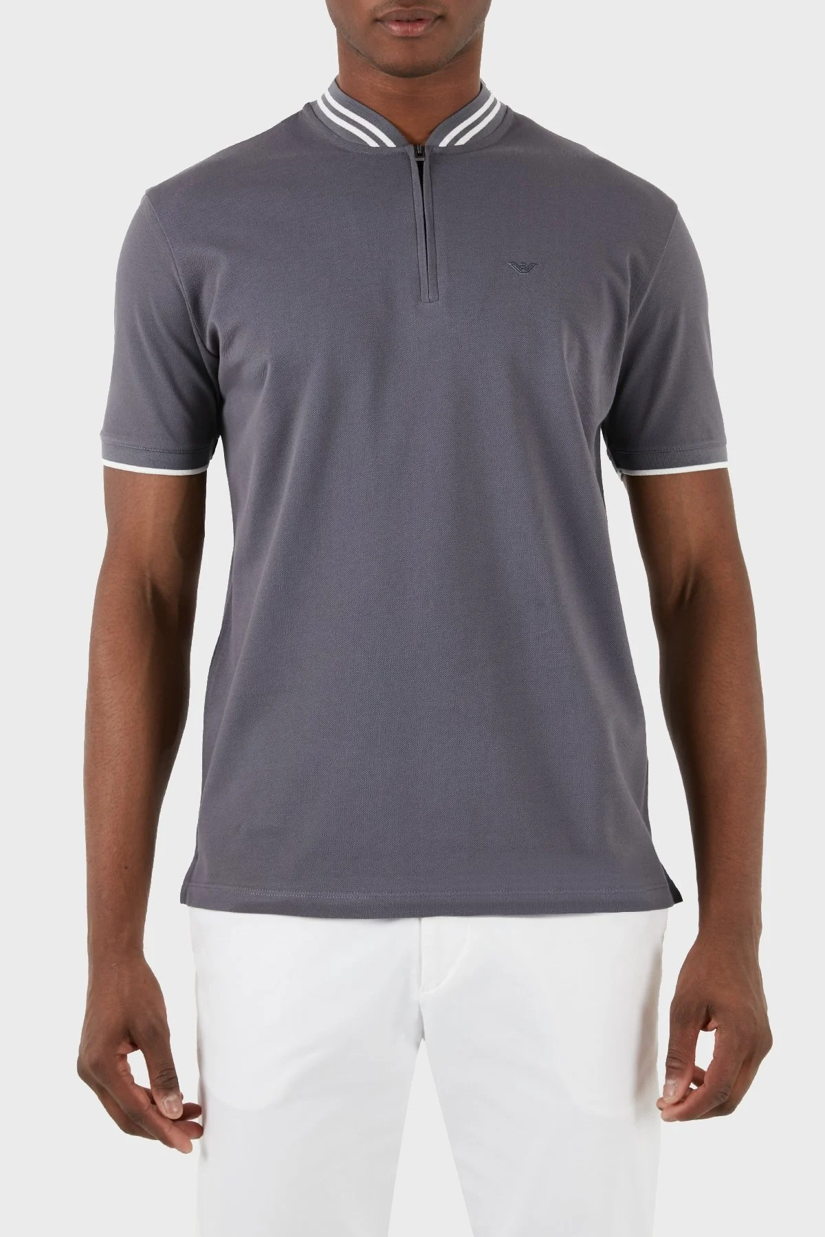 Emporio Armani % 100 Pamuk Regular Fit Fermuarlı Erkek Polo Yaka T Shirt 3D1FM7 1JTKZ 0639 GRİ - 6