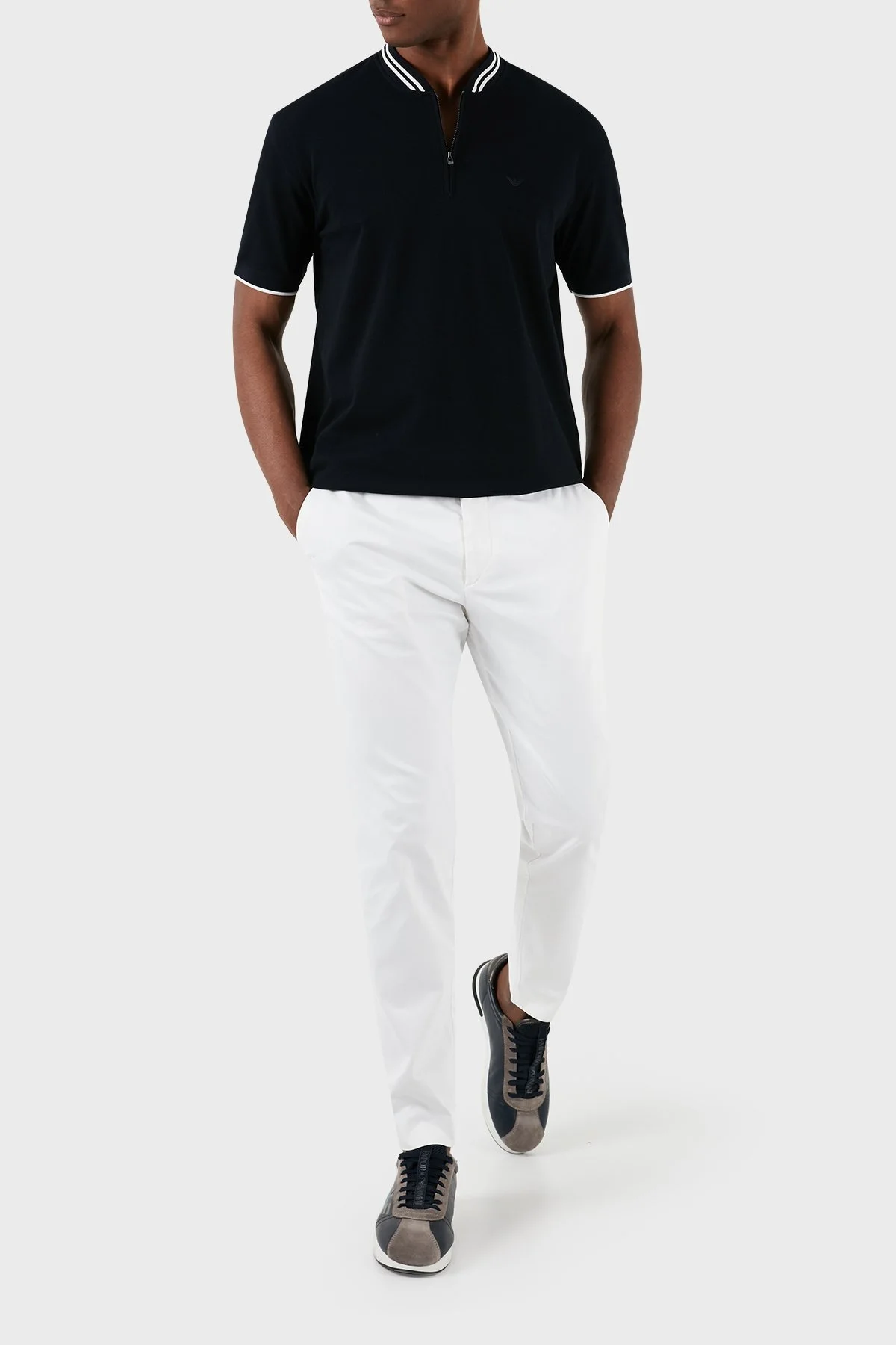 Emporio Armani % 100 Pamuk Regular Fit Fermuarlı Erkek Polo Yaka T Shirt 3D1FM7 1JTKZ 0920 LACİVERT - 4