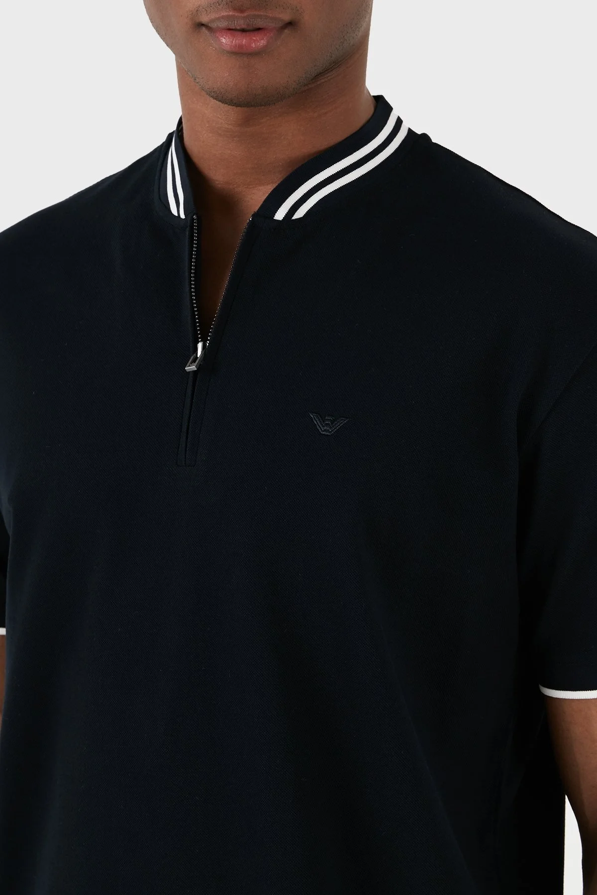 Emporio Armani % 100 Pamuk Regular Fit Fermuarlı Erkek Polo Yaka T Shirt 3D1FM7 1JTKZ 0920 LACİVERT - 5