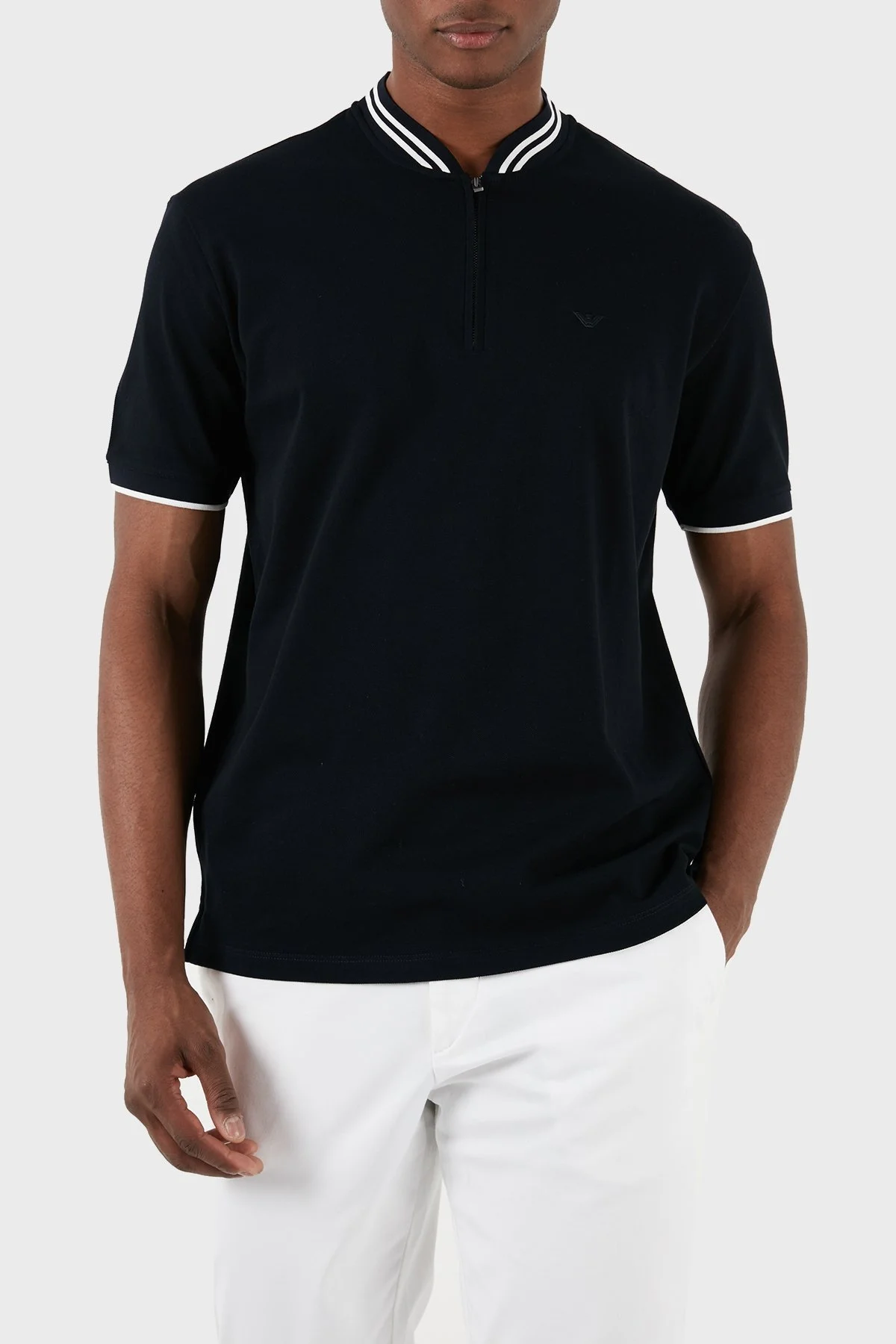 Emporio Armani % 100 Pamuk Regular Fit Fermuarlı Erkek Polo Yaka T Shirt 3D1FM7 1JTKZ 0920 LACİVERT - 6