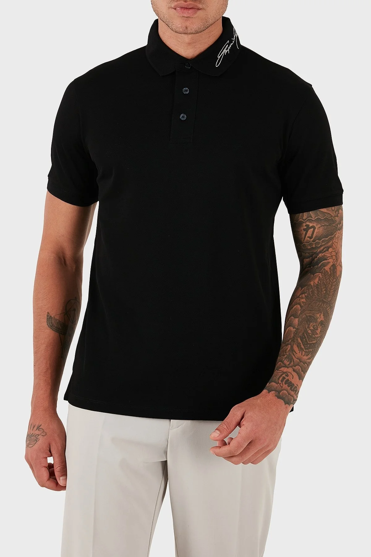 Emporio Armani % 100 Pamuk Regular Fit Logolu Düğmeli Erkek Polo Yaka T Shirt EM002999 AF12955 UC001 SİYAH - 2