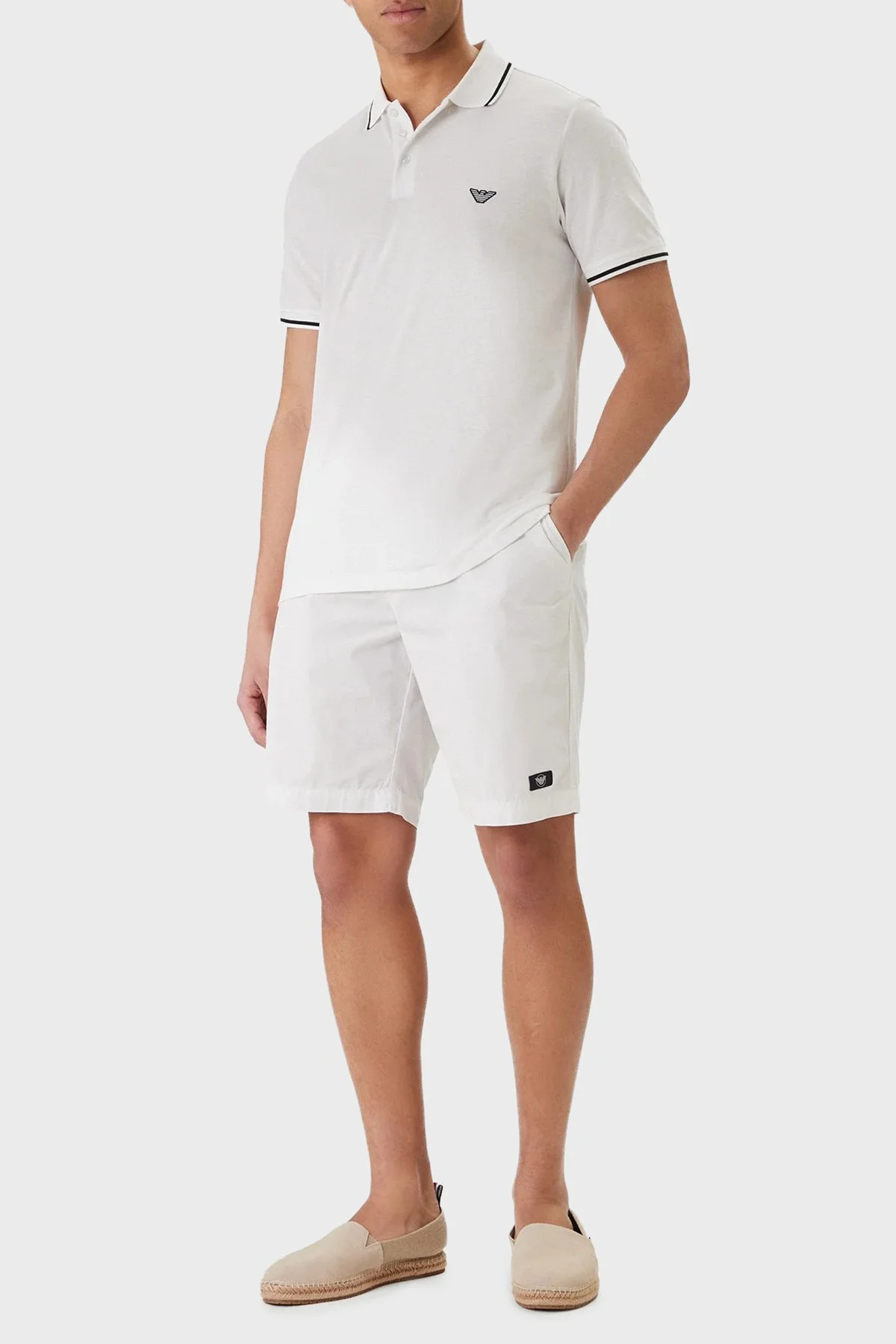 Emporio Armani % 100 Pamuk Regular Fit Logolu Normal Bel Short Erkek Şort EM000591 AF20428 U0002 BEYAZ - 2