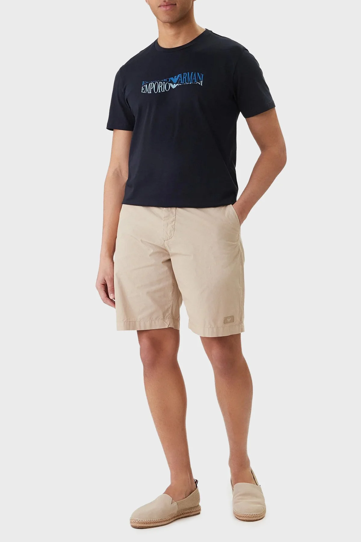 Emporio Armani % 100 Pamuk Regular Fit Logolu Normal Bel Short Erkek Şort EM000591 AF20428 U6213 BEJ - 2