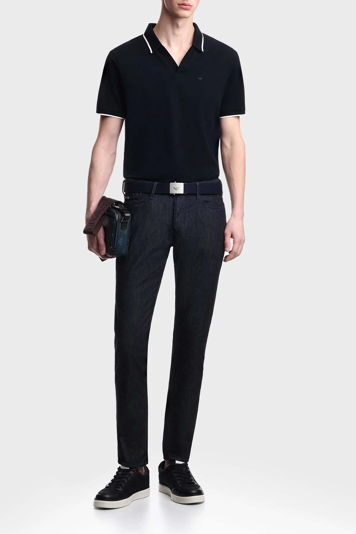 Emporio Armani % 100 Pamuk Regular Fit Şerit Detaylı Erkek Polo EM005852 AF12955 UB118 LACİVERT - 2
