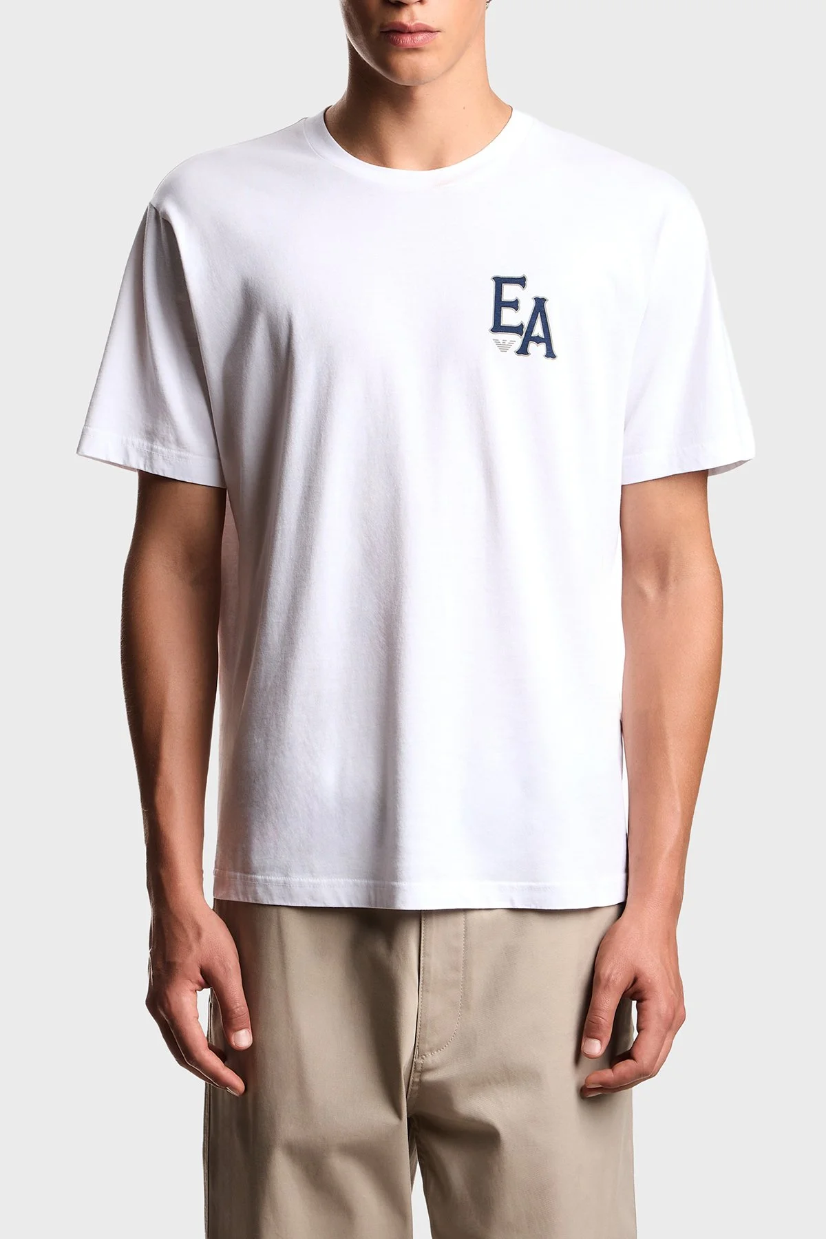 Emporio Armani % 100 Pamuk Regular Fit Sırt Baskılı Erkek T Shirt EM001717 AF14836 F0213 BEYAZ - 1