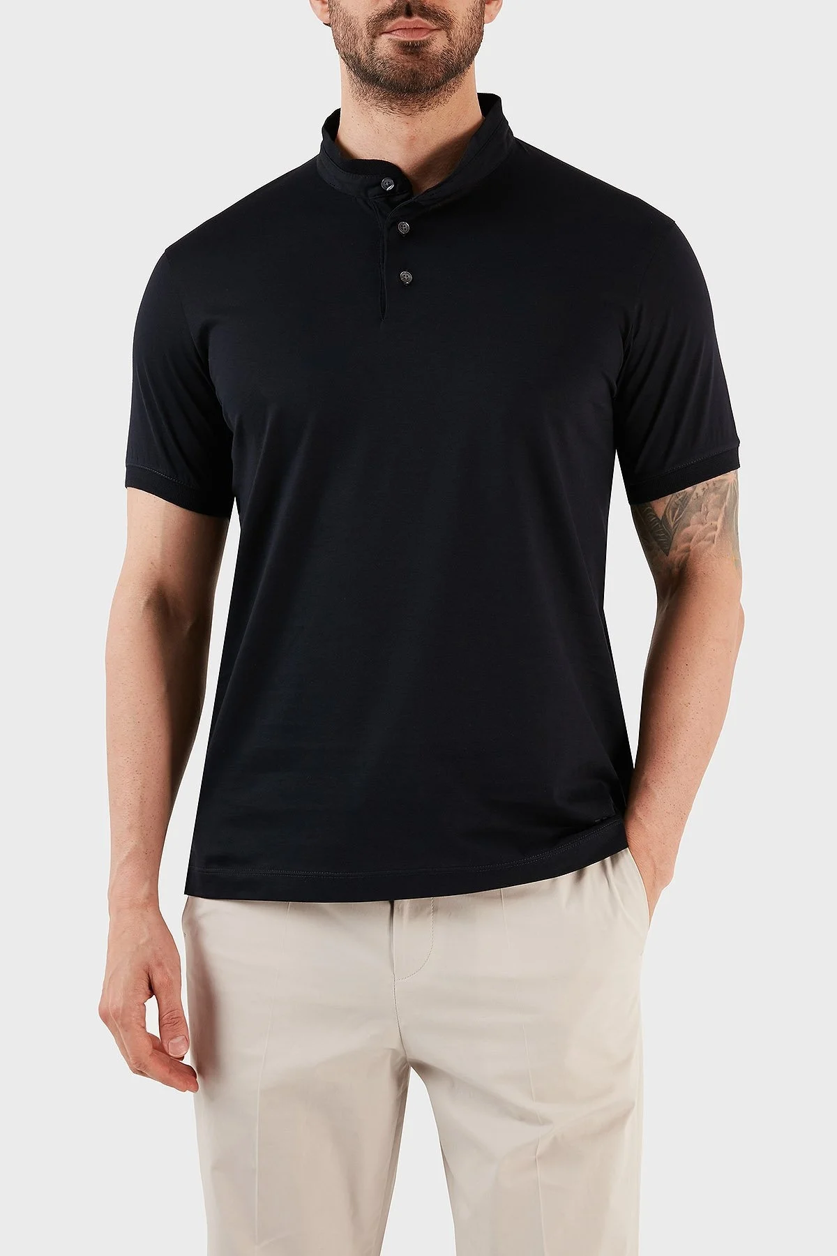 Emporio Armani % 100 Pamuk Regular Fit Triko Düğmeli Erkek Polo T Shirt 3R1F71 1JGYZ 09J5 LACİVERT - 1
