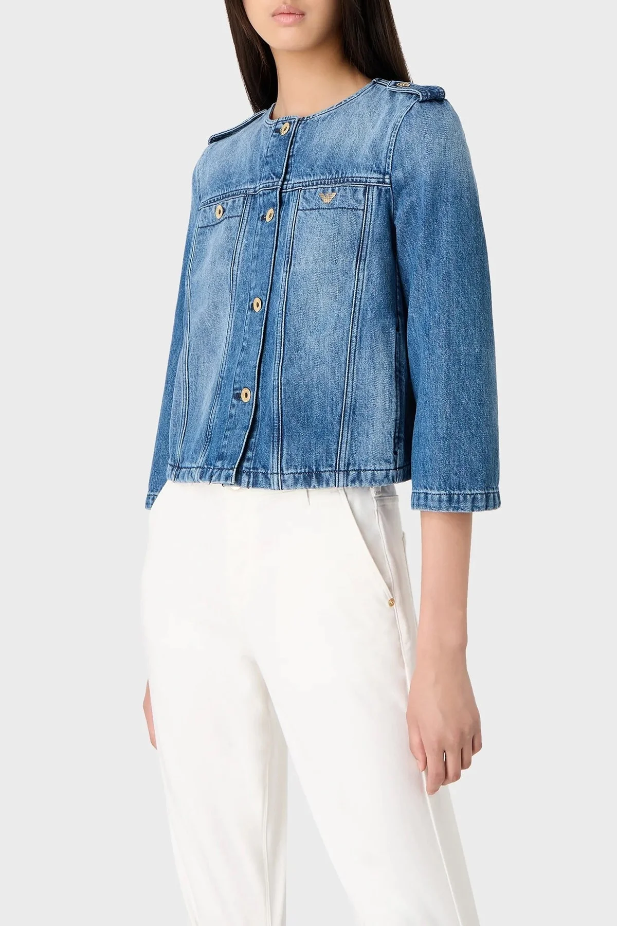 Emporio Armani % 100 Pamuk Regular Fit Truvakar Kol Bayan Kot Ceket 6R2B93 2DAQZ 0941 LACİVERT - 1