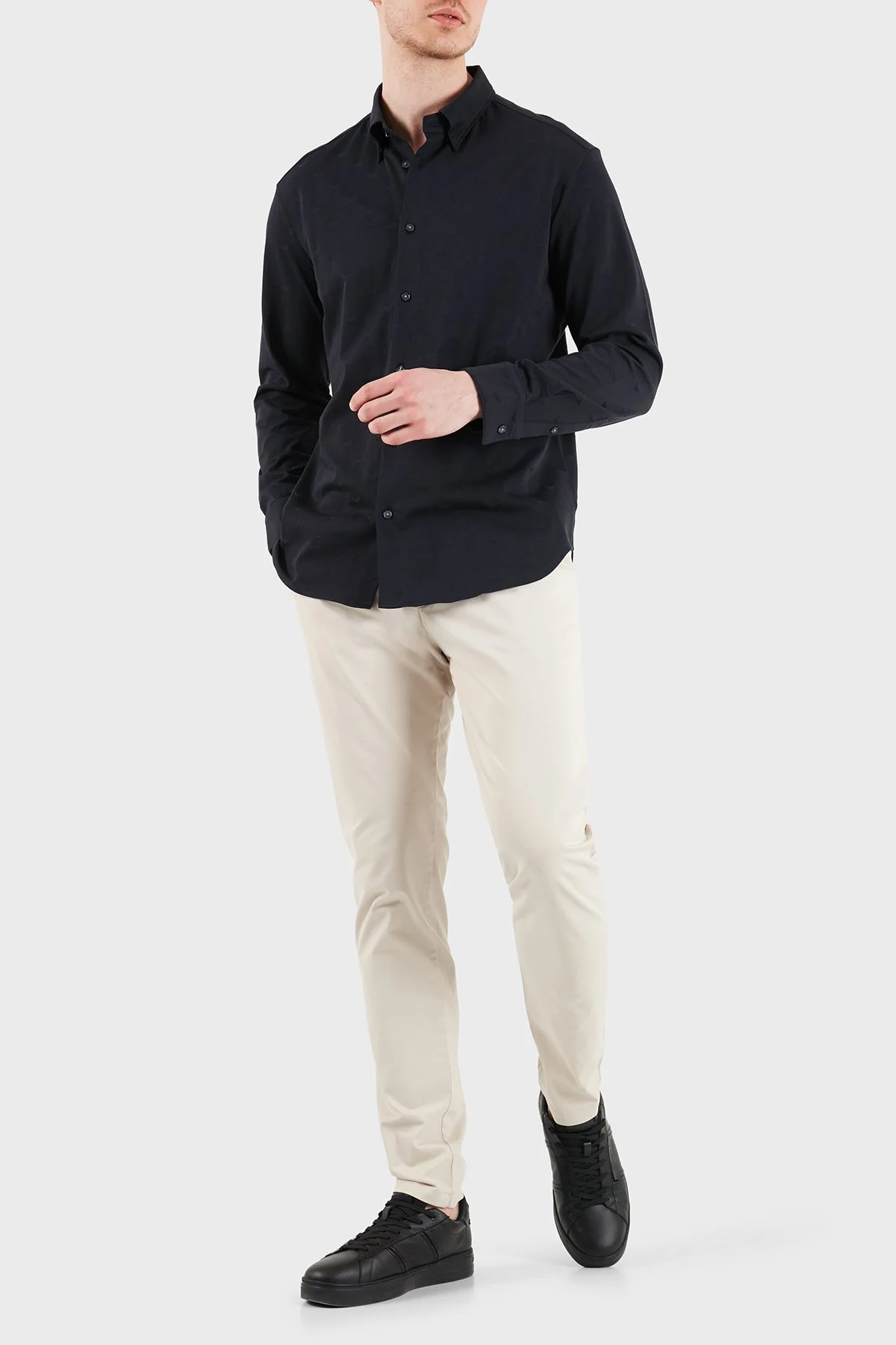 Emporio Armani % 100 Pamuk Regular Fit Uzun Kollu Erkek Gömlek EM005446 AF10762 FB469 SİYAH - 2