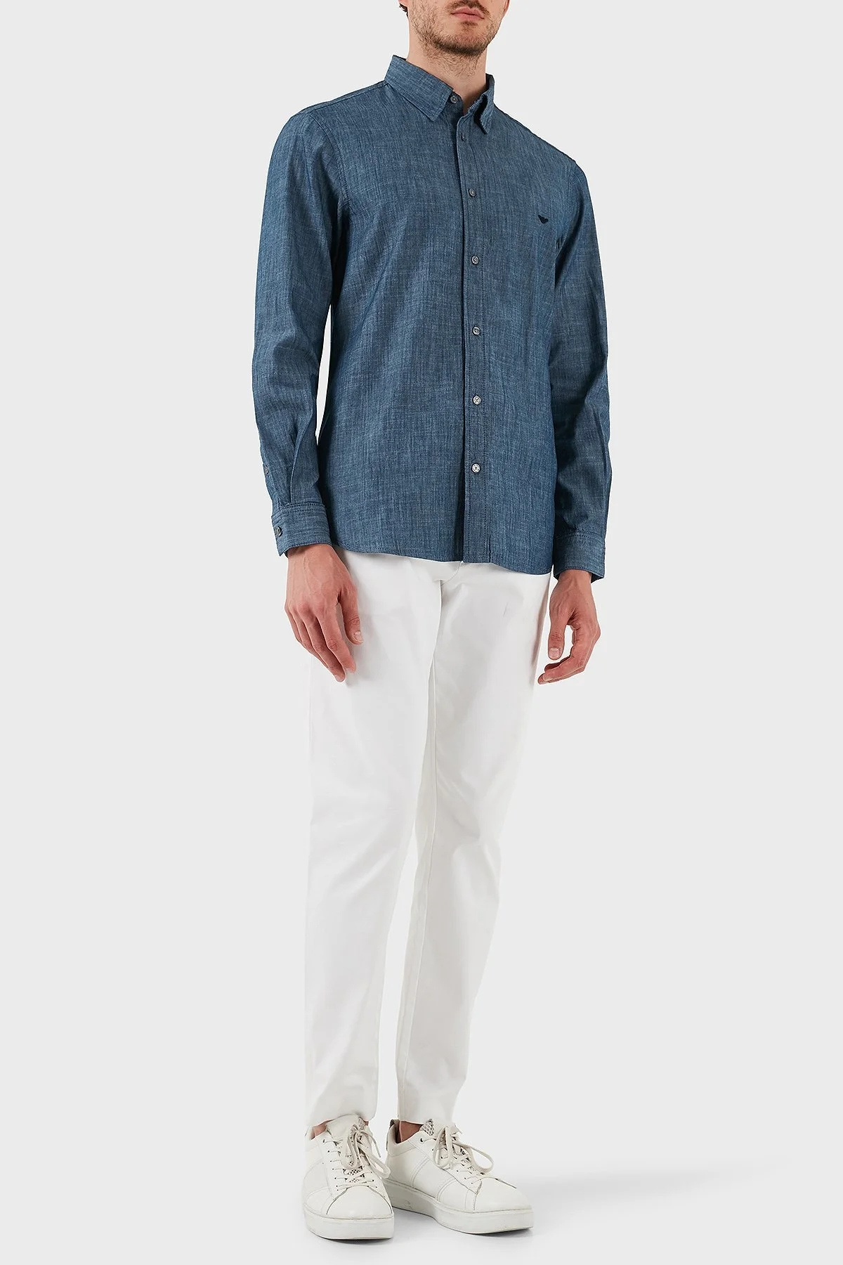 Emporio Armani % 100 Pamuk Regular Fit Uzun Kollu Logolu Erkek Gömlek EM001527 AF15346 U9378 MAVİ - 2