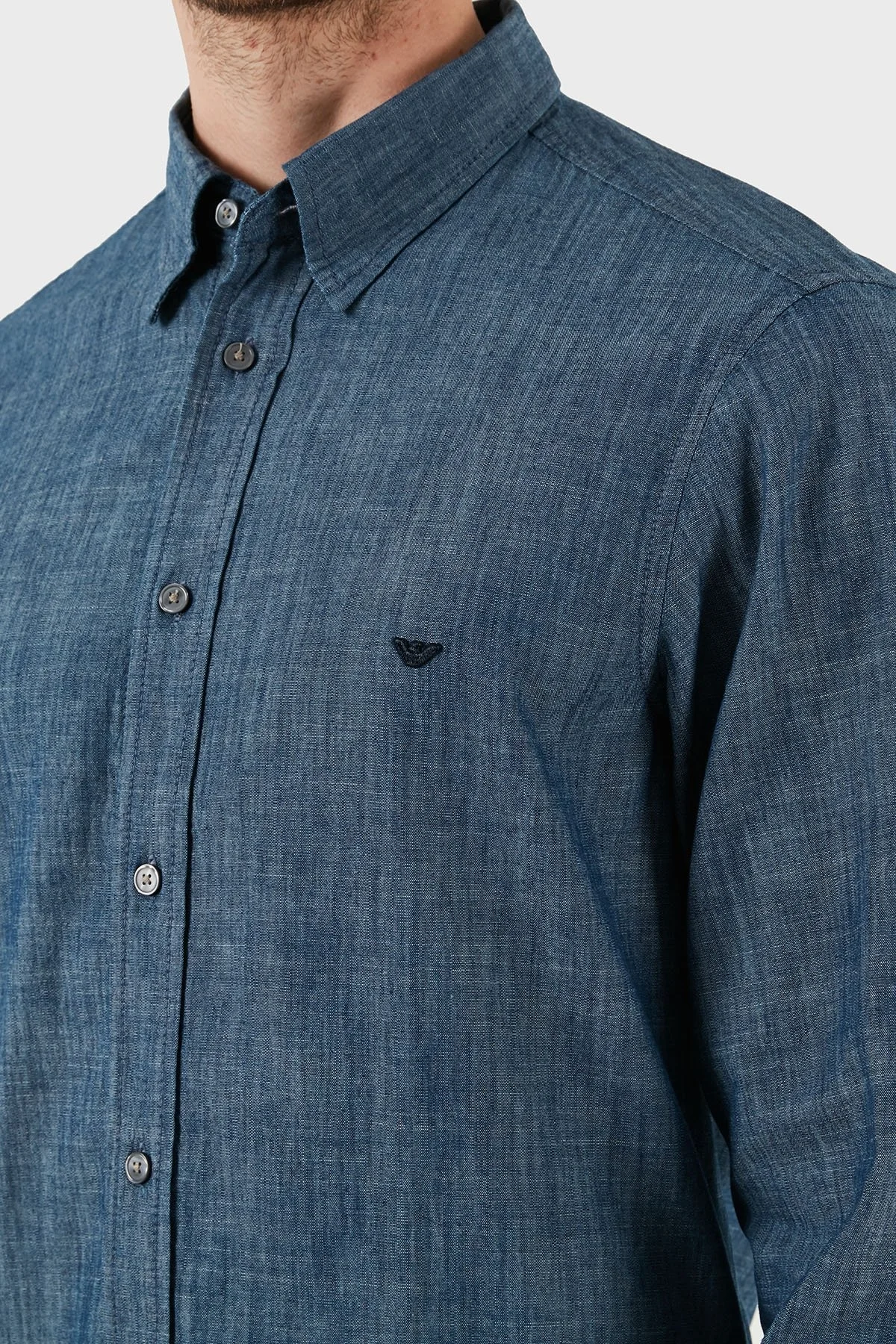 Emporio Armani % 100 Pamuk Regular Fit Uzun Kollu Logolu Erkek Gömlek EM001527 AF15346 U9378 MAVİ - 5