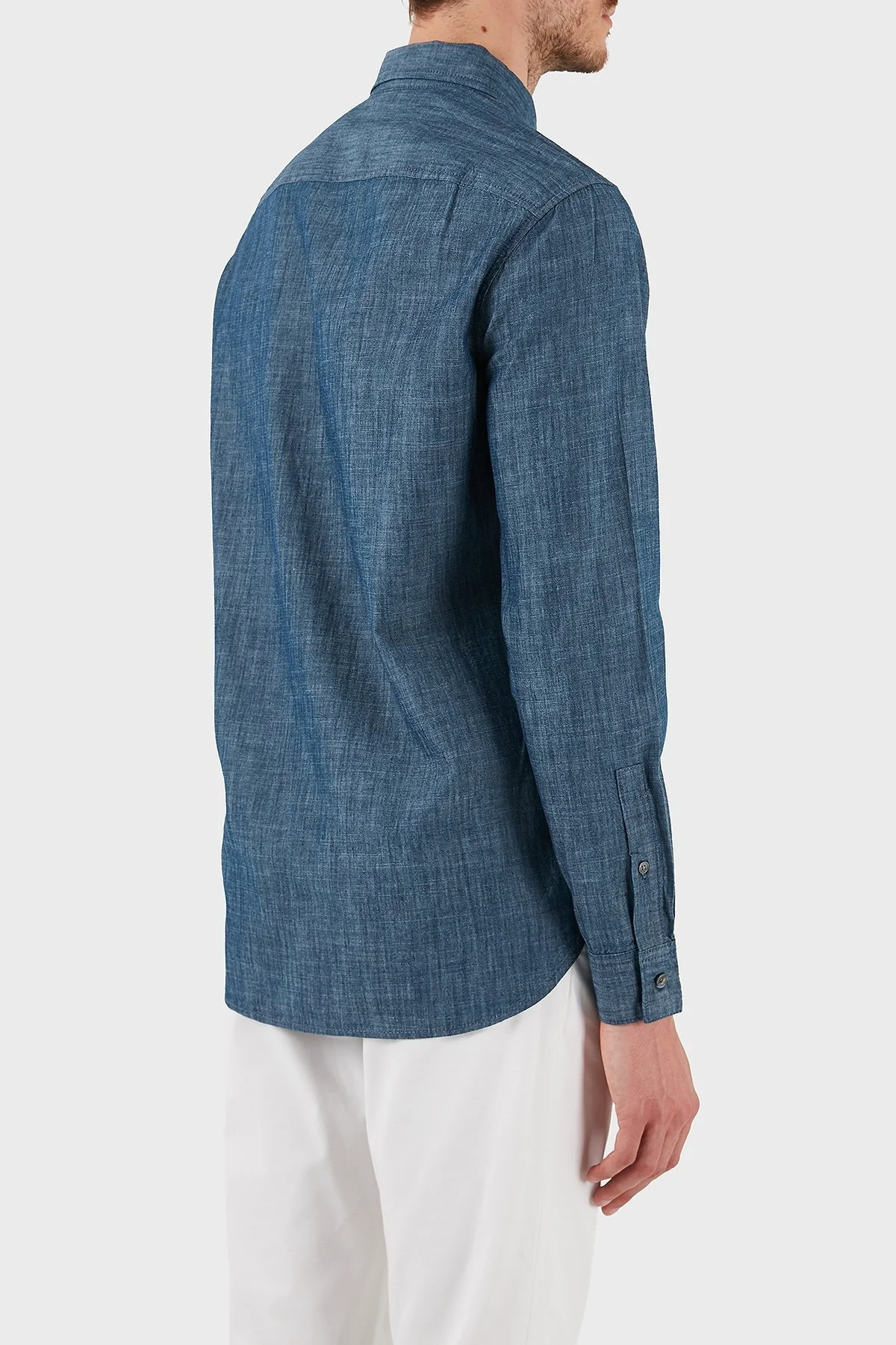 Emporio Armani % 100 Pamuk Regular Fit Uzun Kollu Logolu Erkek Gömlek EM001527 AF15346 U9378 MAVİ - 6