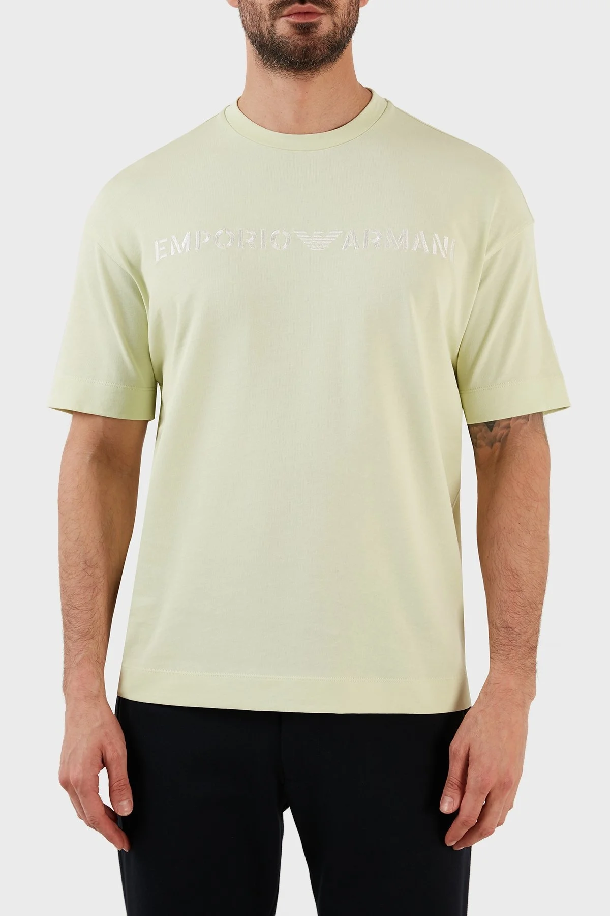 Emporio Armani % 100 Pamuk Relaxed Fit Bisiklet Yaka Erkek T Shirt 3R1TT2 1JWZZ 0594 YEŞİL - 1