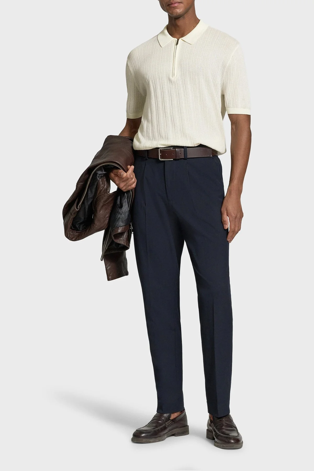 Emporio Armani % 100 Pamuk Relaxed Fit Fermuarlı Erkek Polo Yaka Kazak EM004305 AF23761 U1107 EKRU - 2