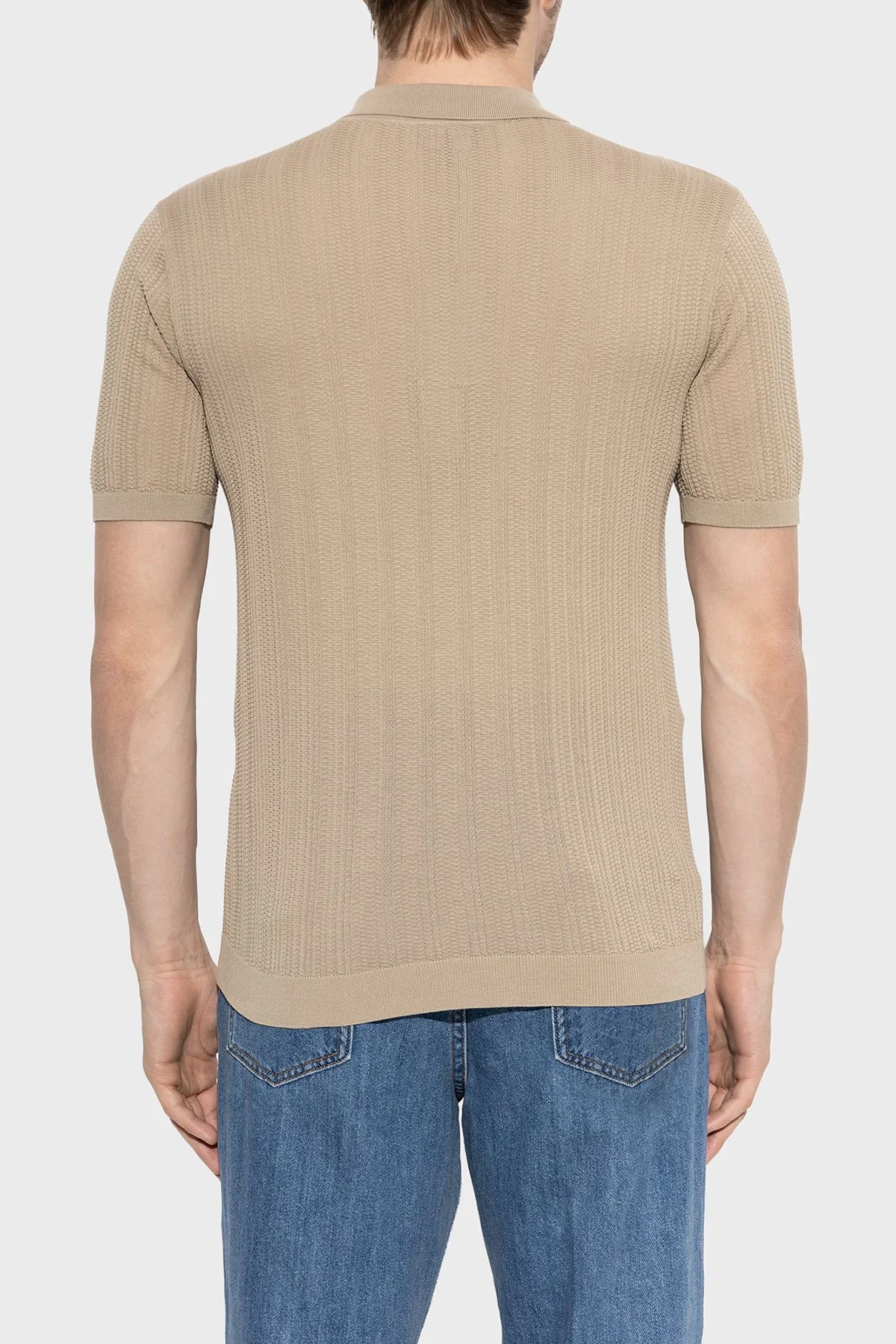 Emporio Armani % 100 Pamuk Relaxed Fit Fermuarlı Erkek Polo Yaka Kazak EM004305 AF23761 U1145 BEJ - 3