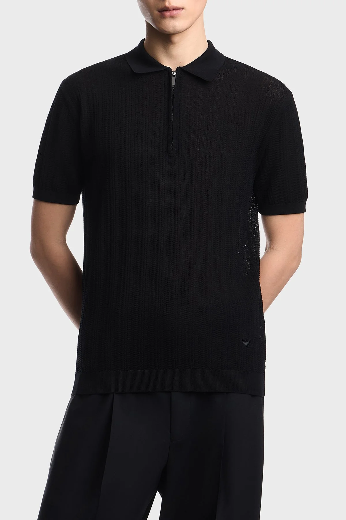Emporio Armani % 100 Pamuk Relaxed Fit Fermuarlı Erkek Polo Yaka Kazak EM004305 AF23761 UC001 SİYAH - 1