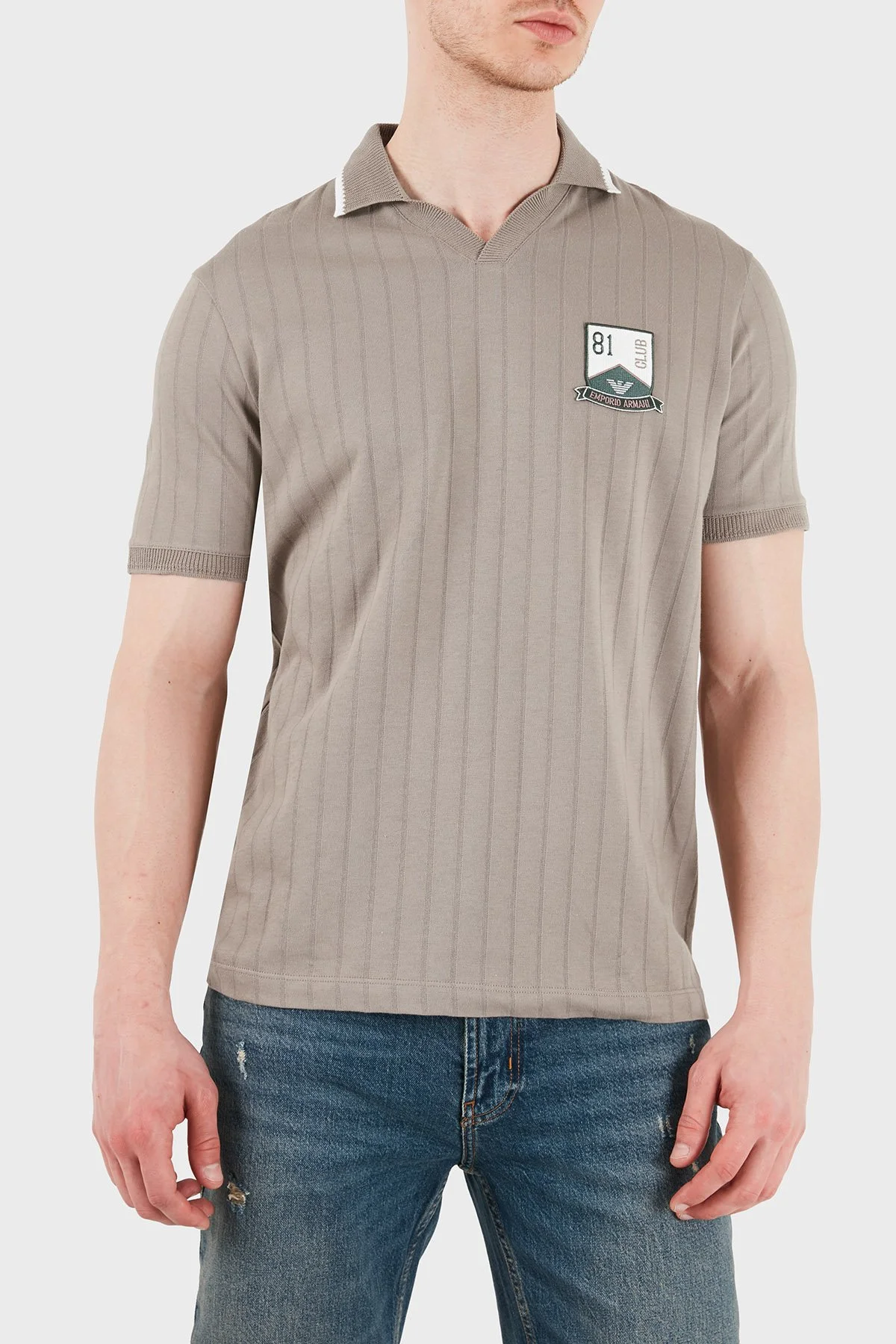 Emporio Armani % 100 Pamuk Şeritli Örgü Erkek Polo EM004780 AF23047 F1188 BEJ - 1
