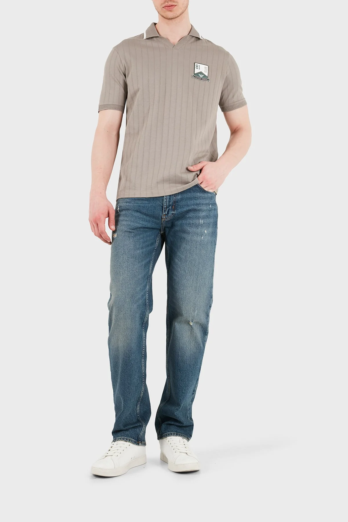 Emporio Armani % 100 Pamuk Şeritli Örgü Erkek Polo EM004780 AF23047 F1188 BEJ - 2
