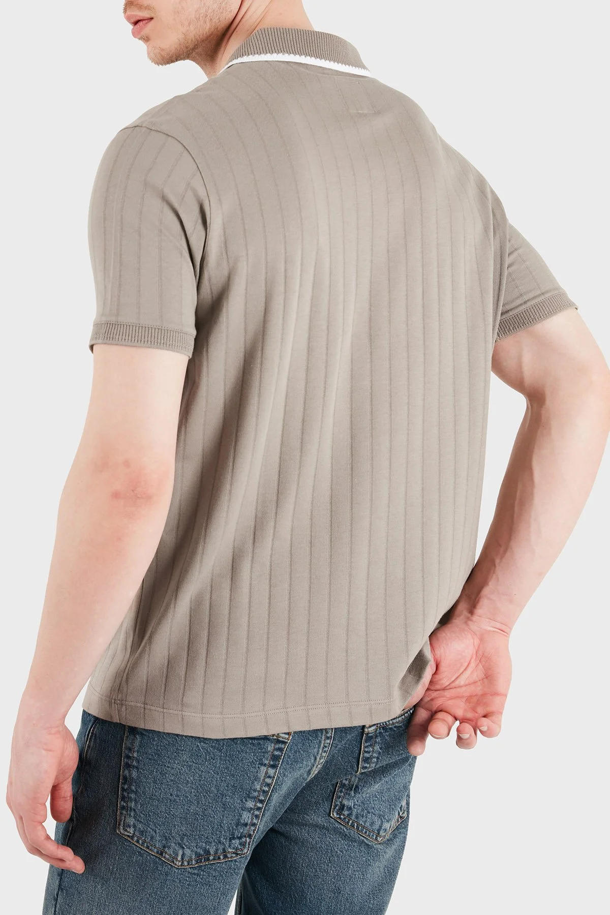 Emporio Armani % 100 Pamuk Şeritli Örgü Erkek Polo EM004780 AF23047 F1188 BEJ - 3