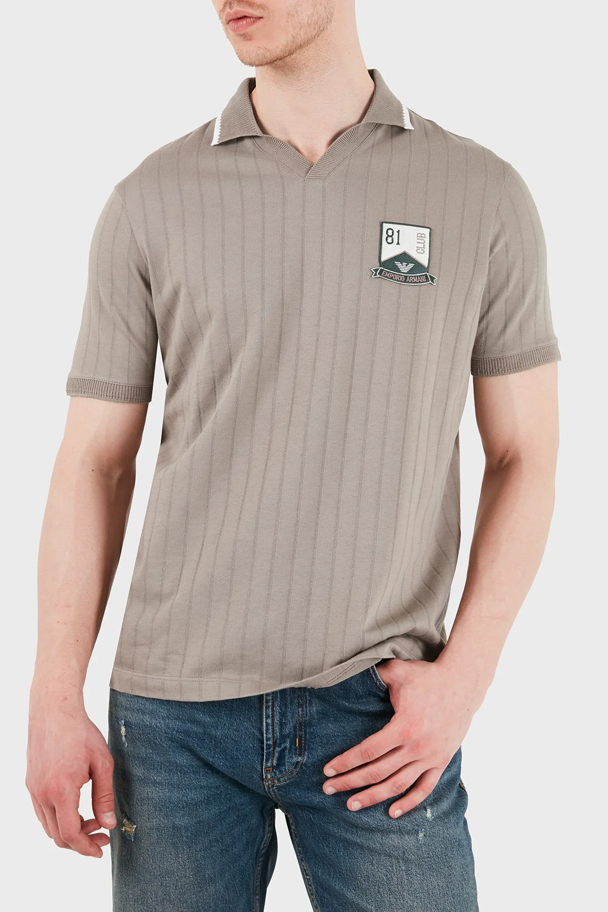 Emporio Armani % 100 Pamuk Şeritli Örgü Erkek Polo EM004780 AF23047 F1188 BEJ - 4