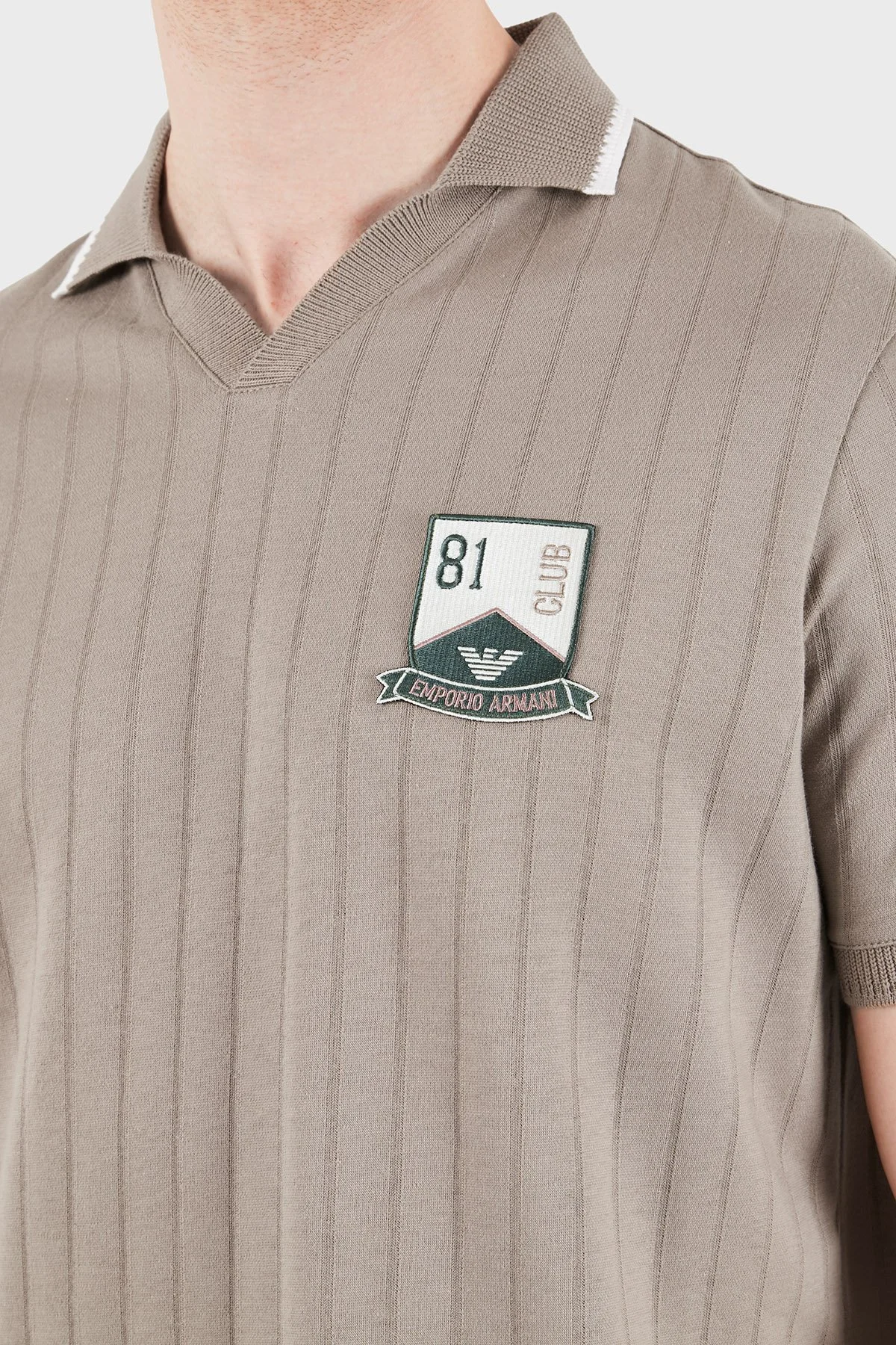 Emporio Armani % 100 Pamuk Şeritli Örgü Erkek Polo EM004780 AF23047 F1188 BEJ - 6