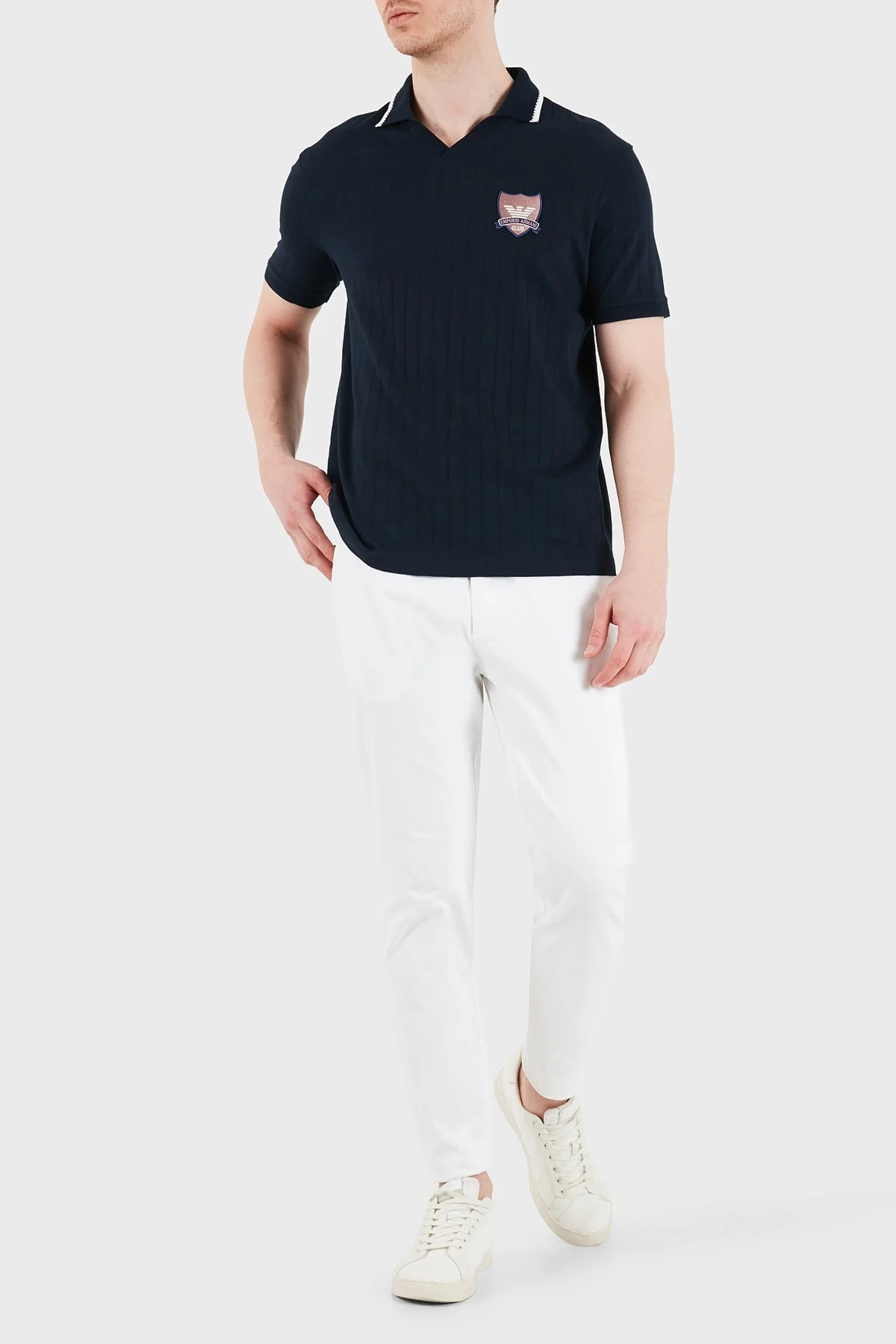 Emporio Armani % 100 Pamuk Şeritli Örgü Erkek Polo EM004780 AF23047 FB392 LACİVERT - 2