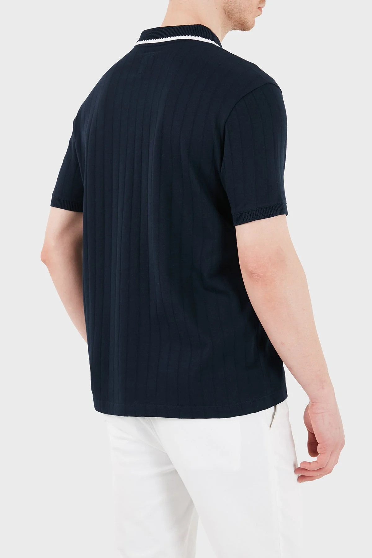 Emporio Armani % 100 Pamuk Şeritli Örgü Erkek Polo EM004780 AF23047 FB392 LACİVERT - 3
