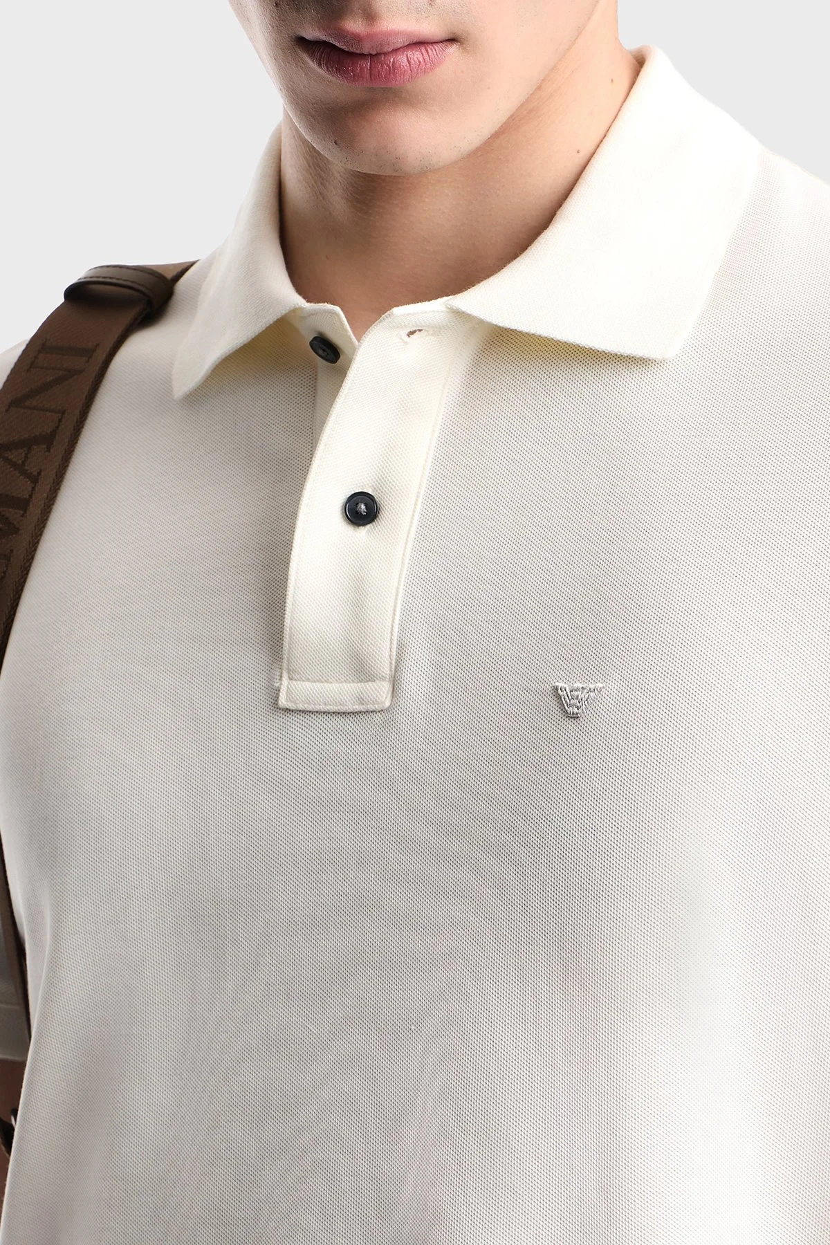 Emporio Armani % 100 Pamuk Slim Fit Düğmeli Erkek Polo EM005239 AF10497 U1055 EKRU - 4