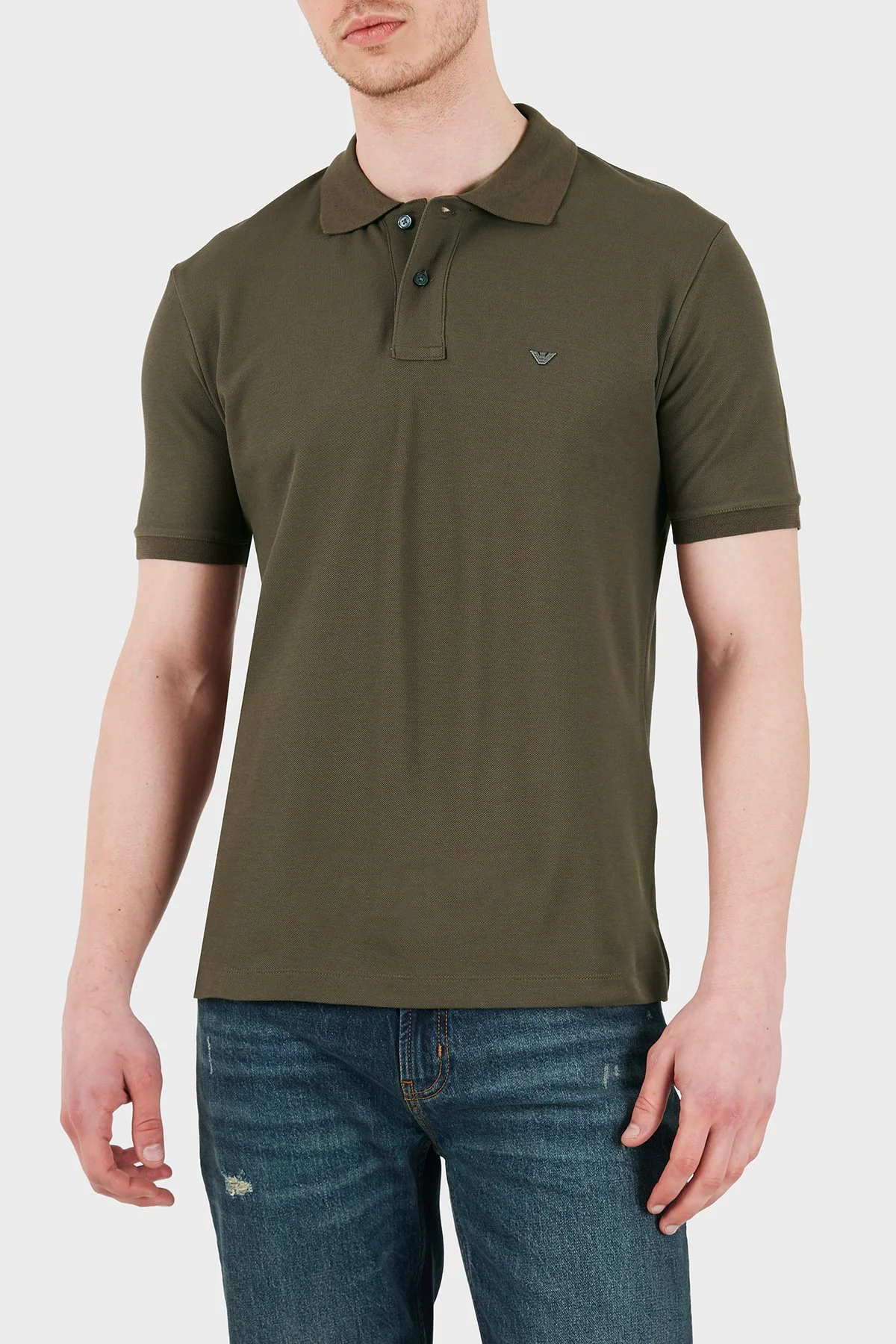 Emporio Armani % 100 Pamuk Slim Fit Düğmeli Erkek Polo EM005239 AF10497 U6200 HAKİ - 1