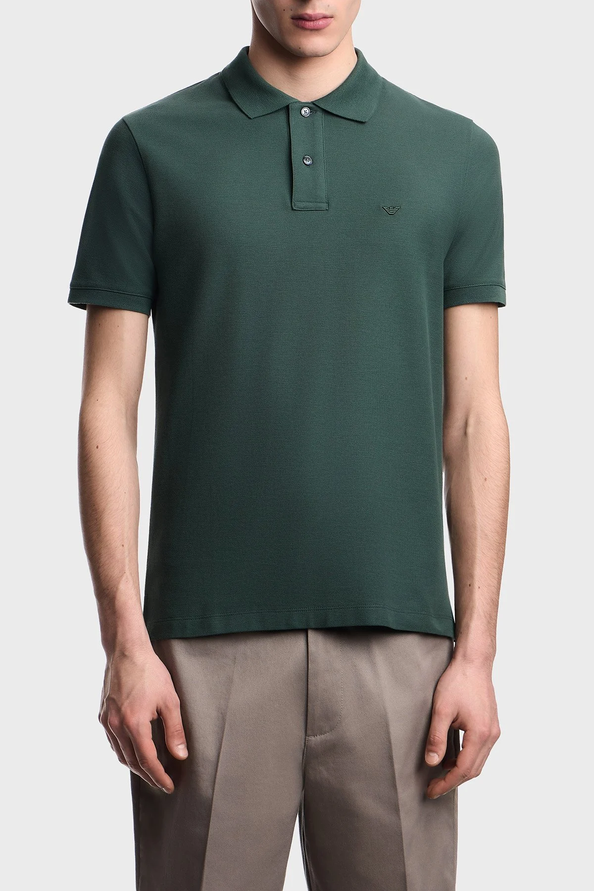 Emporio Armani % 100 Pamuk Slim Fit Düğmeli Erkek Polo EM005239 AF10497 U7263 HAKİ - 1