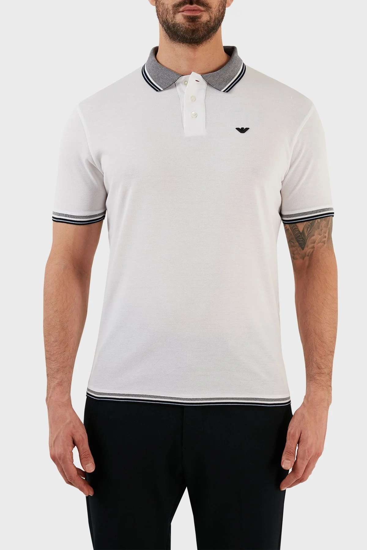 Emporio Armani % 100 Pamuk Slim Fit Düğmeli Polo Erkek T Shirt 3R1FC0 1JTKZ 0100 BEYAZ - 6
